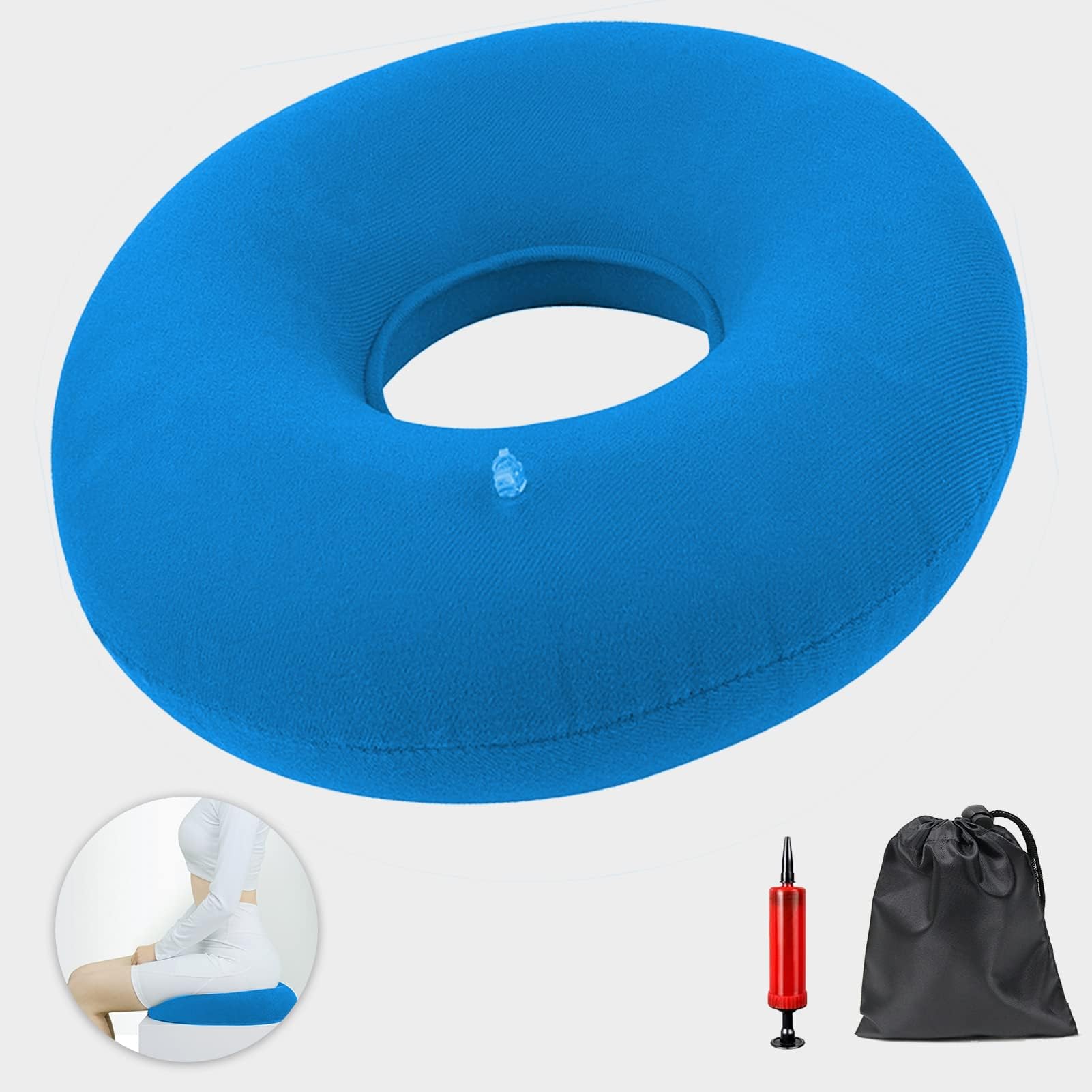 JHY Hemorrhoid Seat Cushion, Inflatable Seat Cushion, Orthopaedic Round Cushion, Soft Seat Ring with Pump for Inflammation, Hemorrhoids, Coccyx Pain, Cysts, Pregnancy, Birth (Blue)