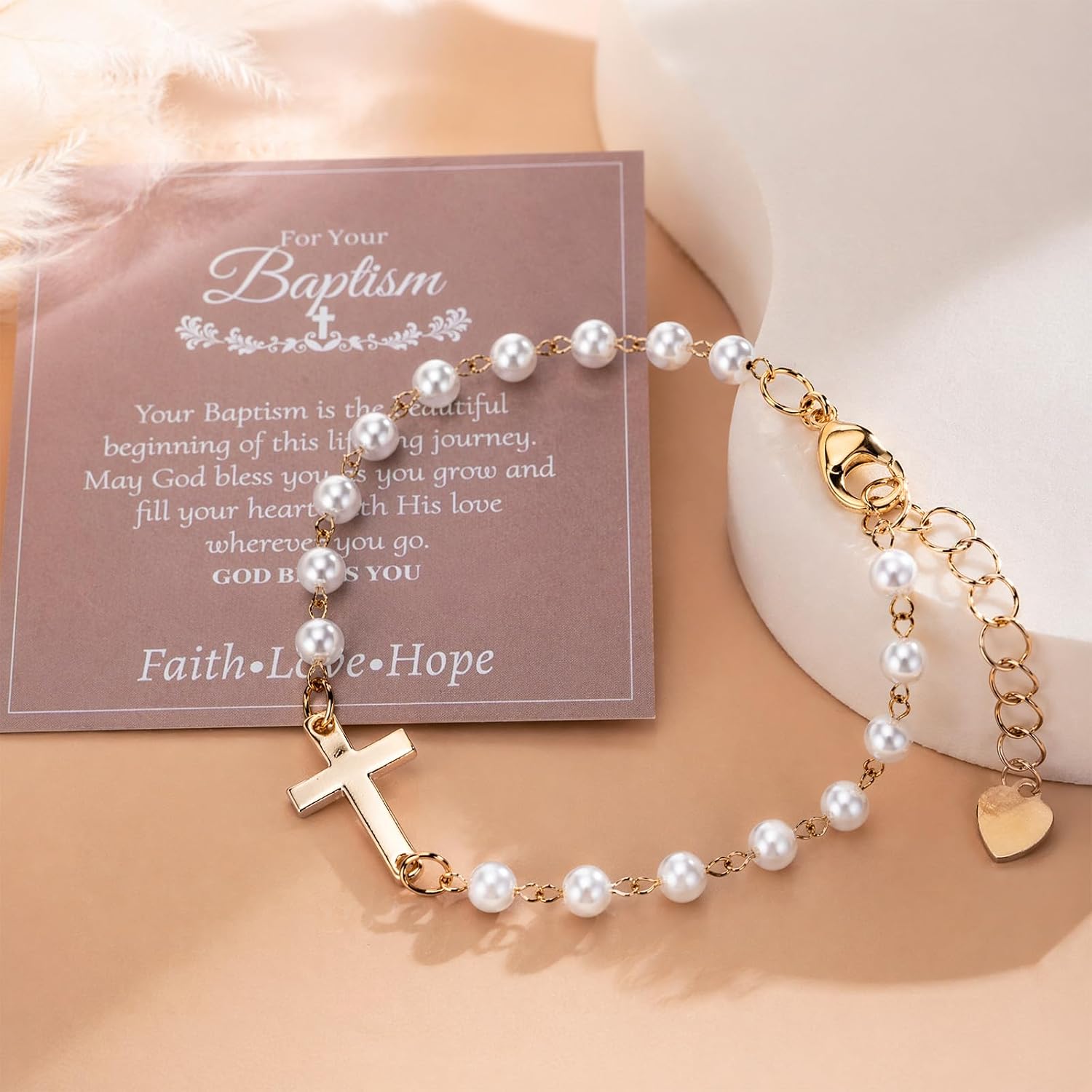 9 PCS Gold Cross Bracelet Gifts for Baby Baptism, Delicate Bracelet Jewelry from Godmother, Christian Gifts for First Communion Birthday Confirmation