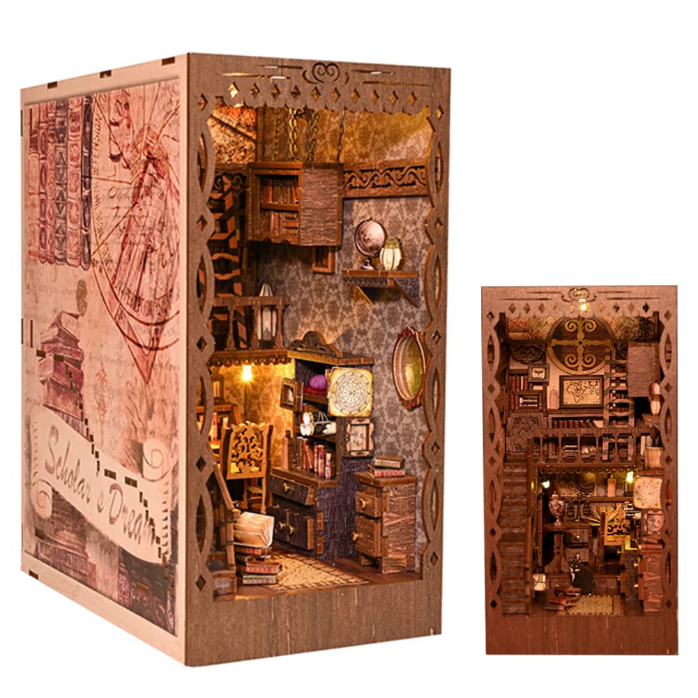 Kit Angolo Libro - Puzzle di Paralibri in Legno 3D Paralibri in Miniatura per Librerie, Kit Angolo Libro Fai da Te con Luce LED per Adulti e Adolescenti (SL09)