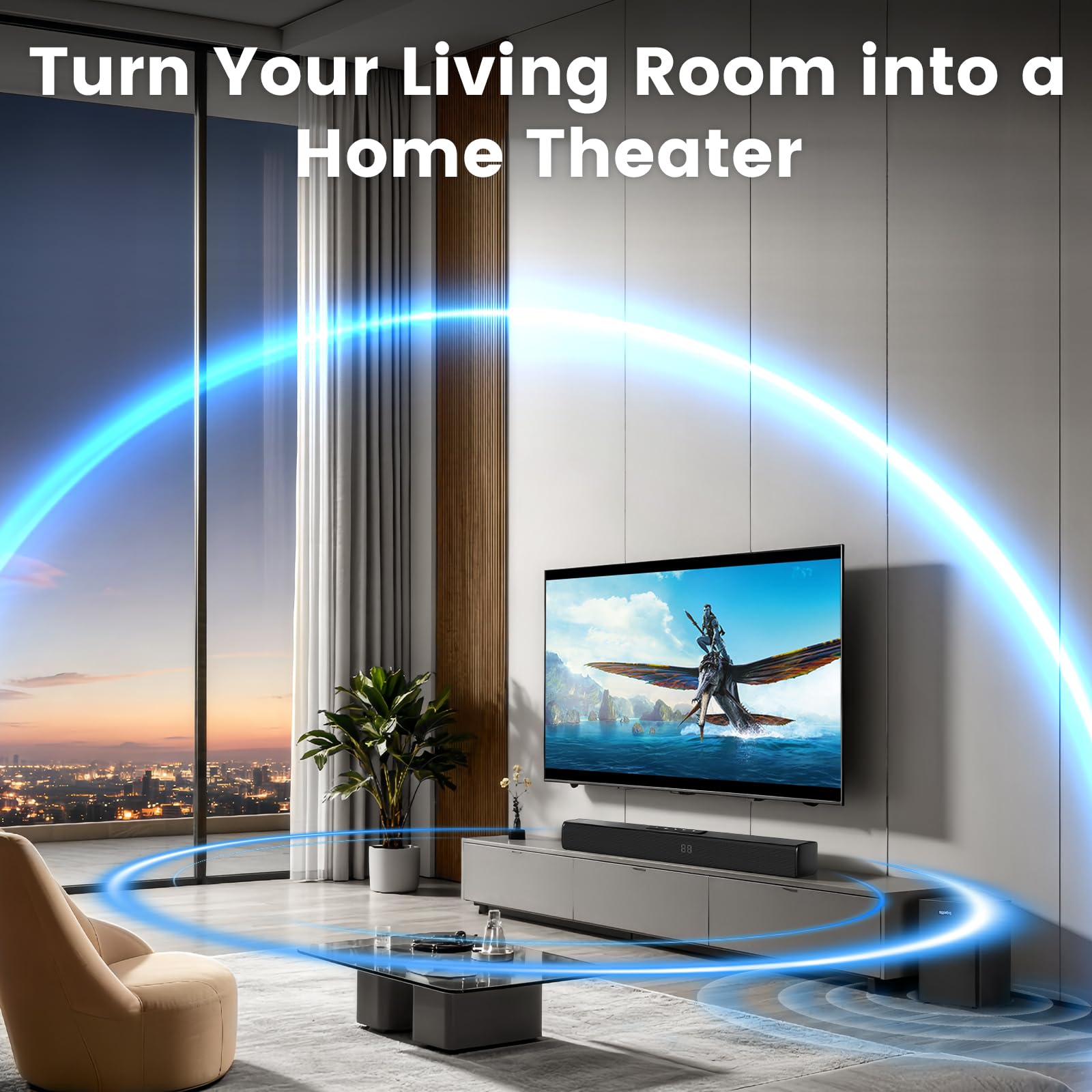 Barra de sonido Bluetooth con subwoofer inalámbrico, barra de sonido con entradas ópticas/ARC/AUX y Bluetooth 5.0, sistema de sonido envolvente de 2.1 canales para TV, PC, juegos, música