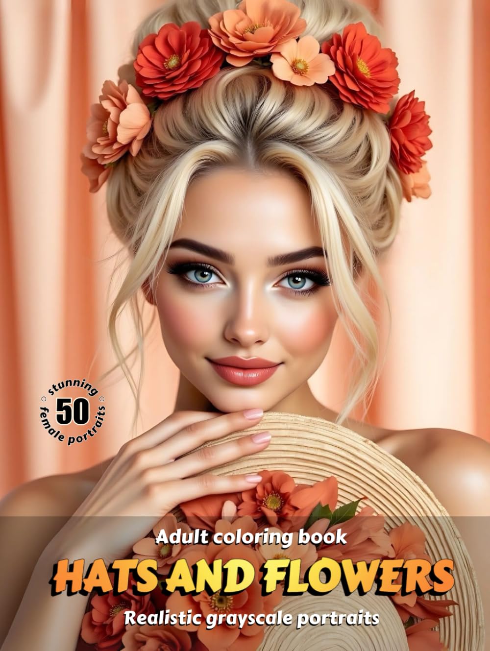 HATS AND FLOWERS – Adult Coloring Book | Realistic Grayscale Portraits | Stunning female portraits to color | Relax, creativity, stress relief: English Edition (Colorful Adventures)