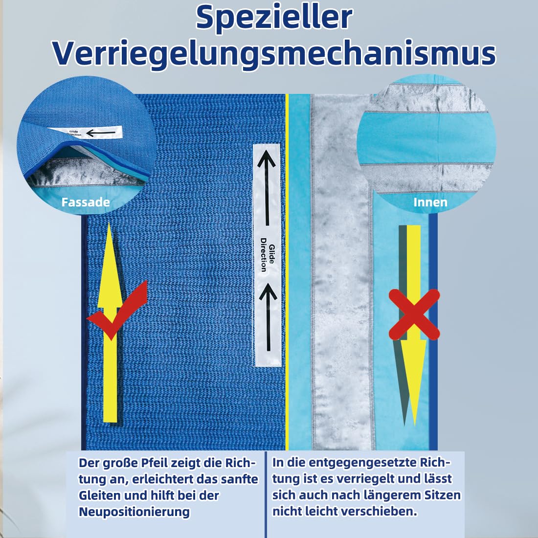 Antirutsch Sitzkissen, One Direction Tubular Sitzkissen, Sturzvermeidung für Ältere/Senior im Stuhl/Auto/Bürostuhl/Rollstuhl 17"x17"