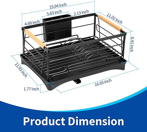 Miniatura 3 de Flaovoth - Escurridor de platos para encimera de cocina con escurridor y soporte para utensilios acero inoxidable a prueba de óxido negro 1665