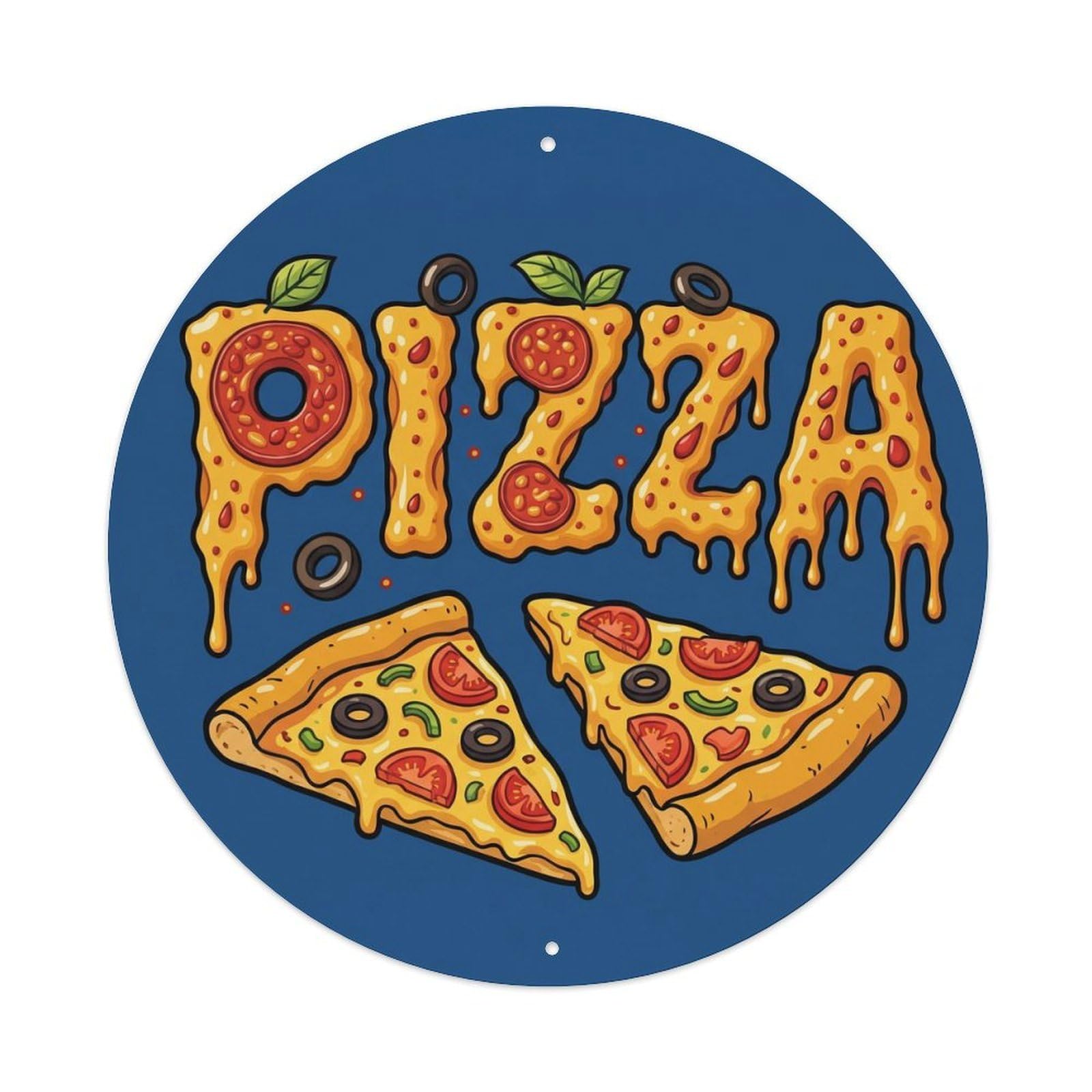 Cwbufd Vintage Style Vintage Pizza Slice Olive Tomato Vintage Metal Tin Sign Plaque Wall Decor For Cafe, Club Bar, Office, Garden Metal Poster 8X8inch