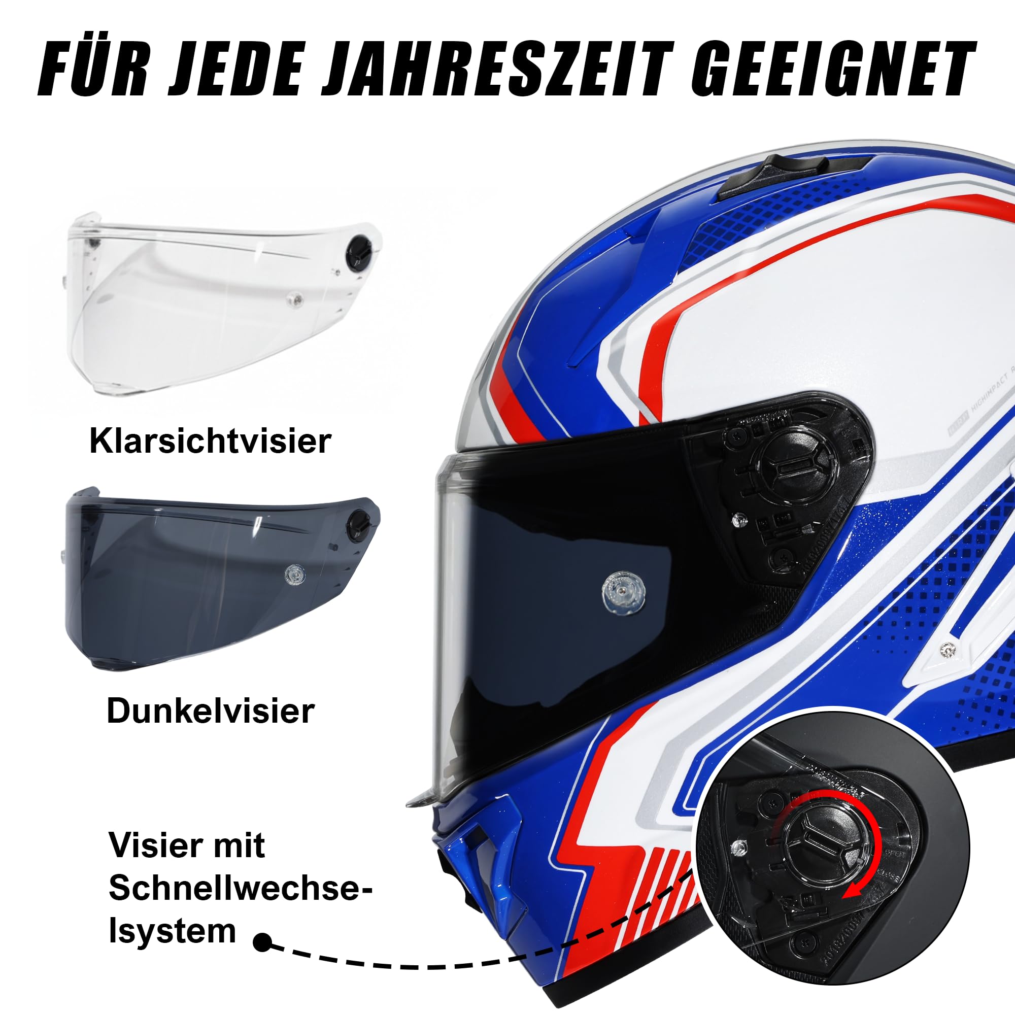 Motorradhelm Integralhelme für Erwachsene, Vollvisierhelm für Erwachsene mit getöntem und klarem Visier, ECE-zertifizierter Motorradhelm für Männer und Frauen