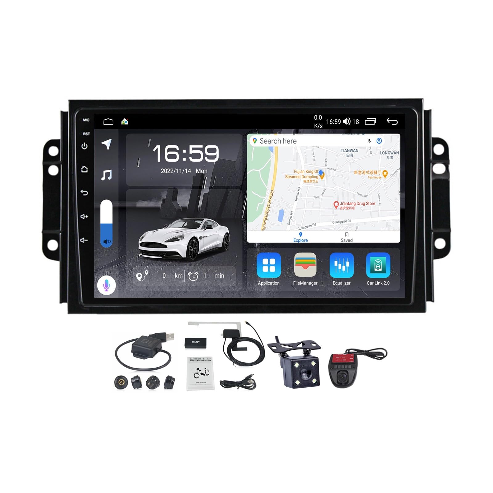 Autoradio Chery Tiggo 3 double DIN avec écran tactile Android 12 et caméra