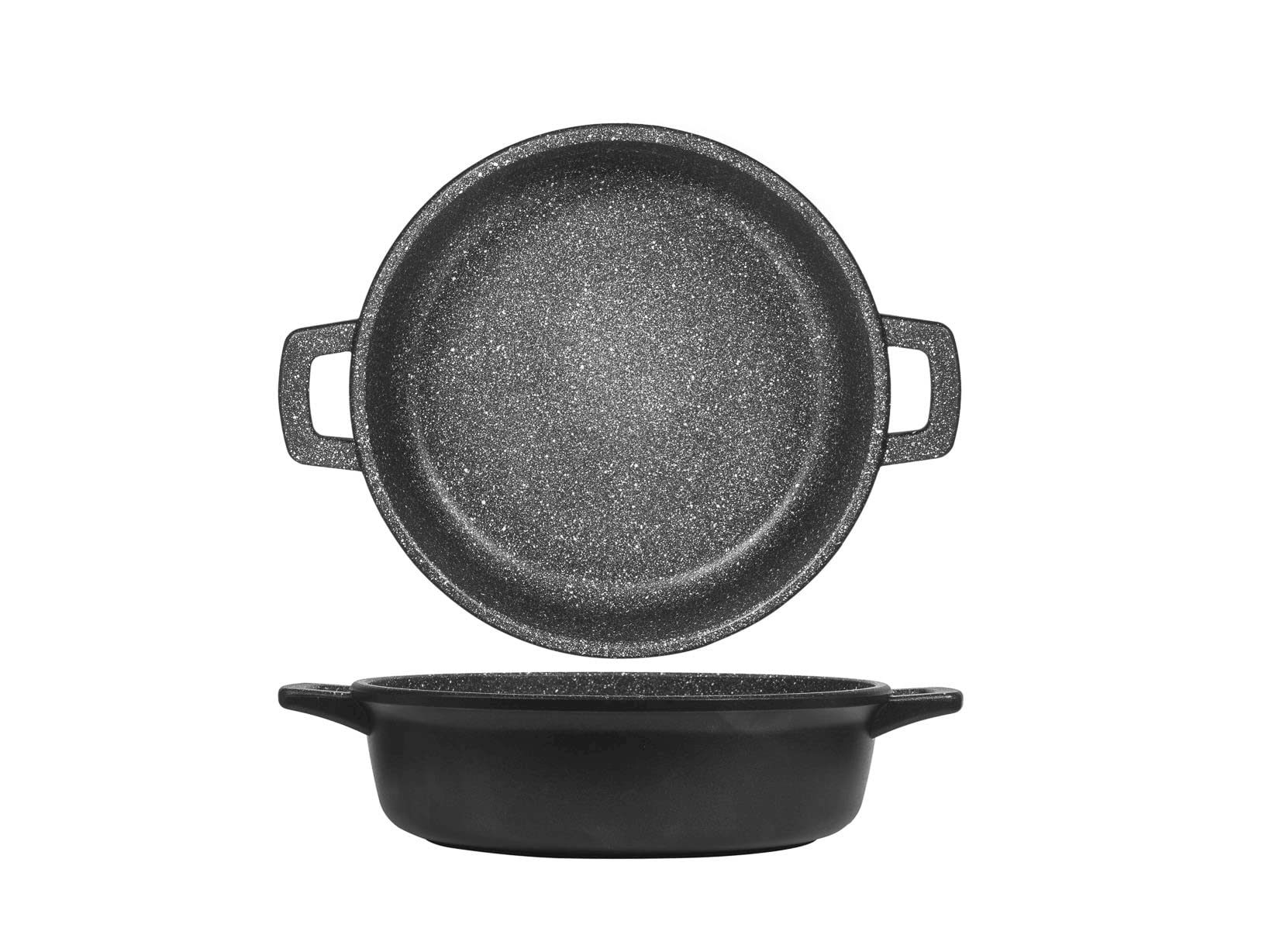 H&H Tegame 2 Manici Alto Antiaderente Pietra Cm24 Pentole Cucina, Alluminio, Nero/Grigio, 24 cm