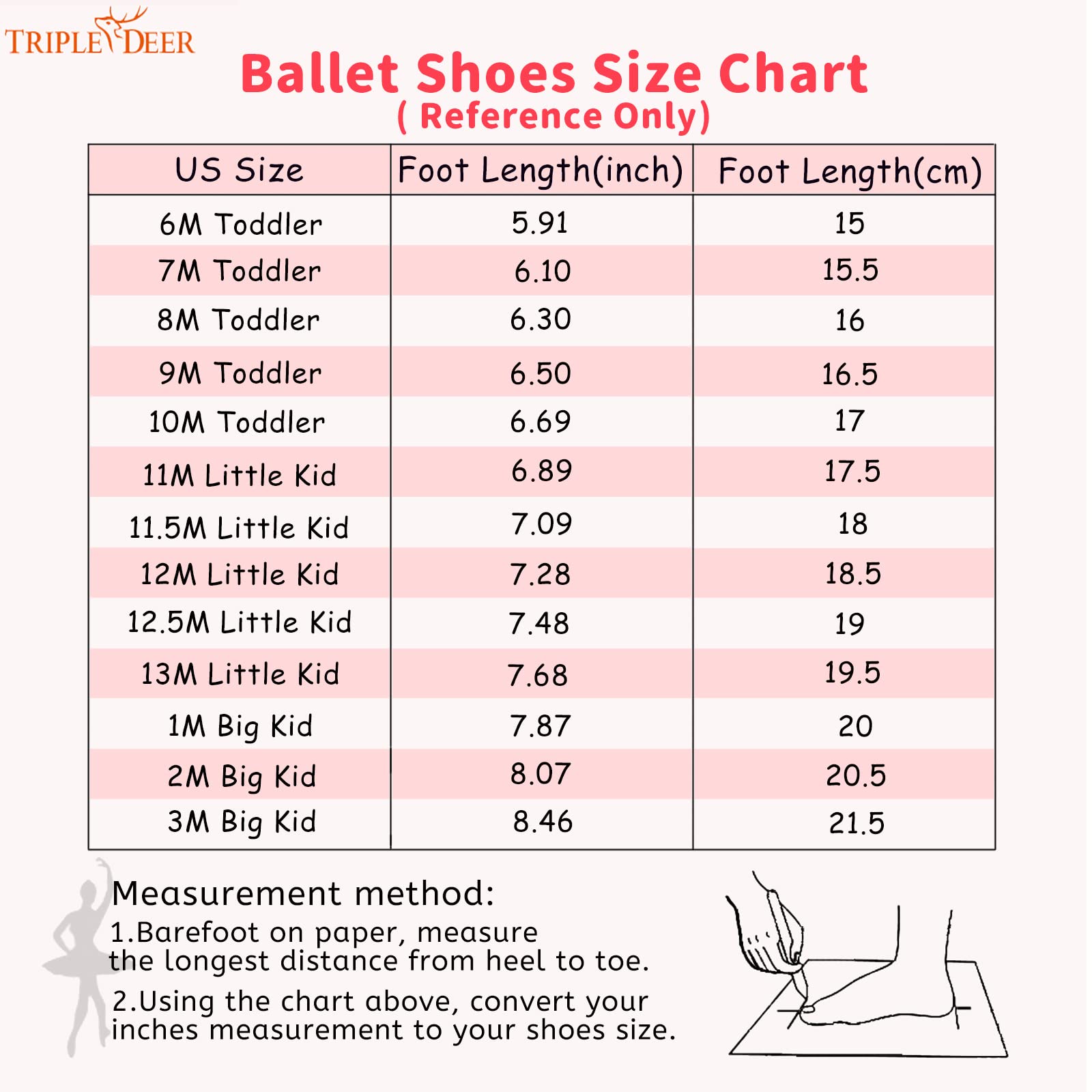 Triple Deer Ballettschuhe für Mädchen, Satin, Tanz-Übungs-Hausschuhe, geteiltes weiches Leder, flache Sohle, Yoga, Gymnastik, Schuhe (Kleinkind/kleine/große Kinder)
