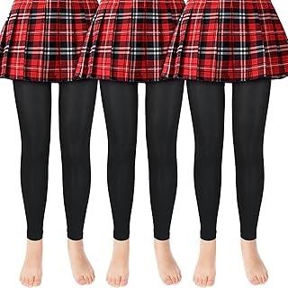 ouhos 3 Pairs Girls White Black Ballet Dance Footless Tight, Gymnastics School Sport Tight for Kids 5-13 Years