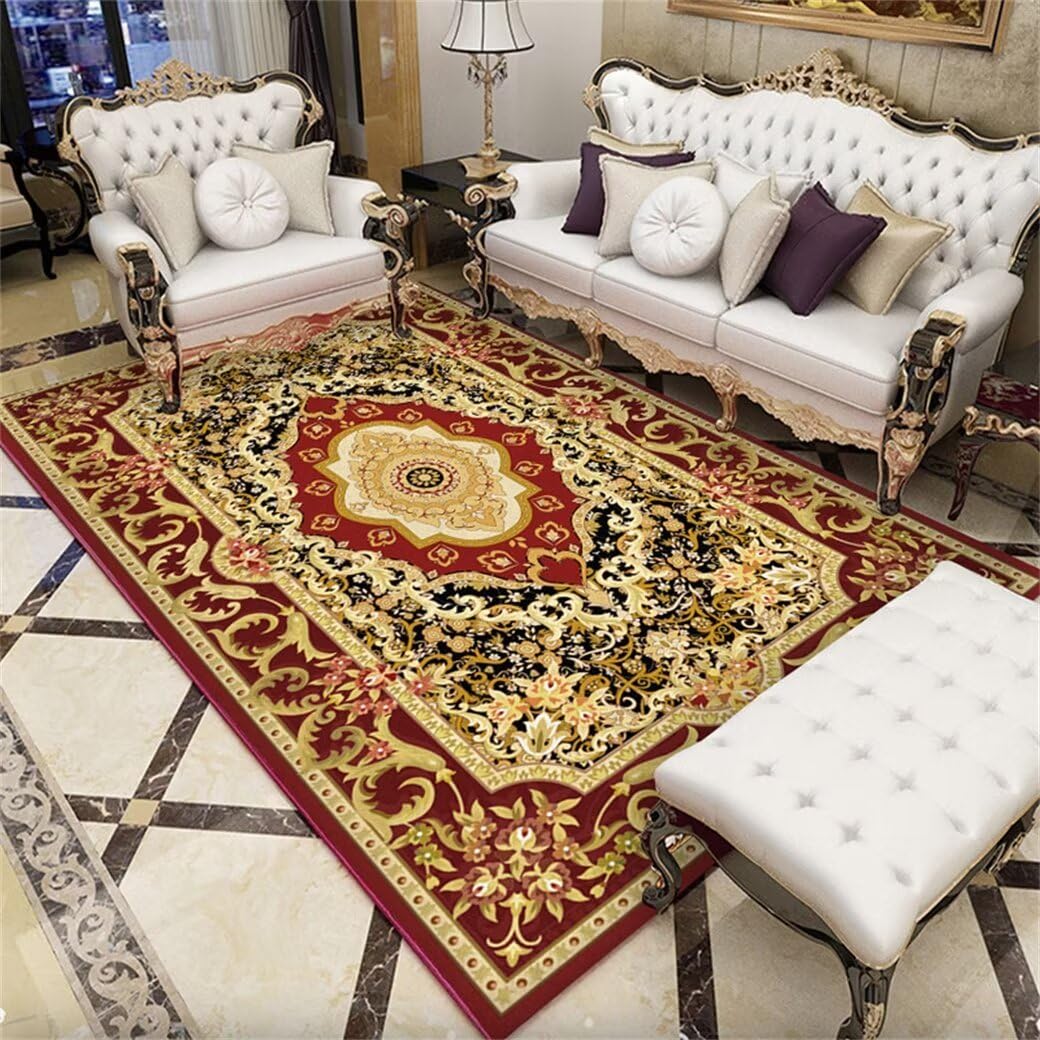 Tapis de sol salon rouge floral lavable pour sols froids et nus