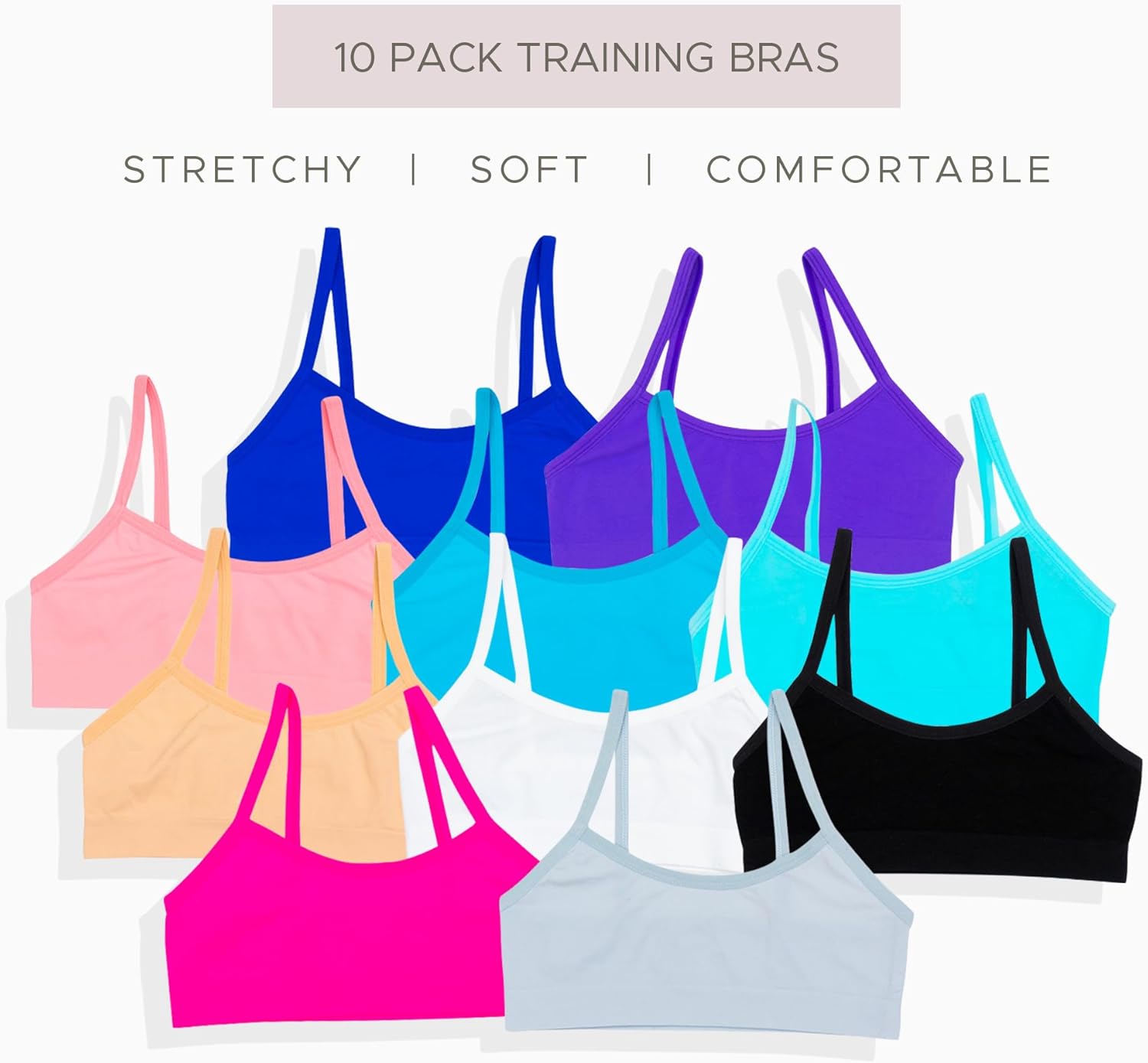 Alyce Ives Girls Seamless Training Bra, Cropped Cami Bra for Teens Pack of 10 - Image 2