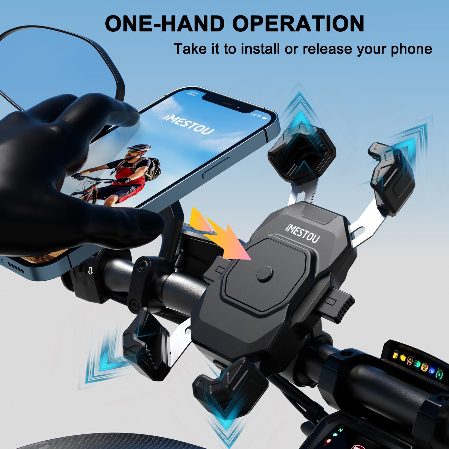 iMESTOU Supporto per Telefono con Caricatore USB C Wireless per Moto, con Anello SAE-O Rimovibile, Adatto per Telefoni da 5,5 a 7,25 Pollici con Spessore Fino a 15 mm, Larghezza < 93 mm