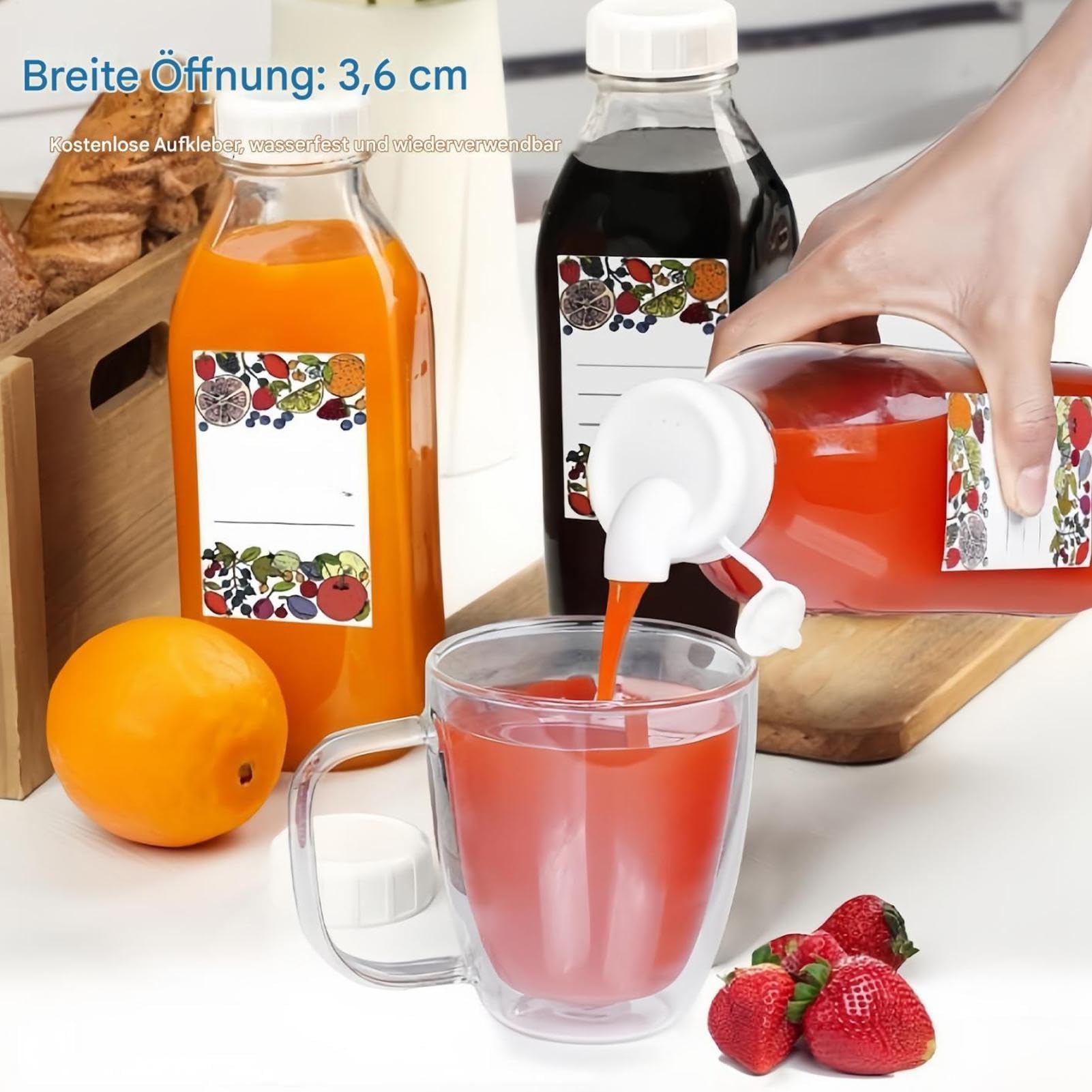 Glasflaschen Für Saft 1 Liter Wiederverwendbare Luftdichte Trinkflasche Mit | Auslaufsicherer Trinkbecher Für Wasser, Milch, Saft, Kühlschrank, Küche, Kochen, Reisen Und