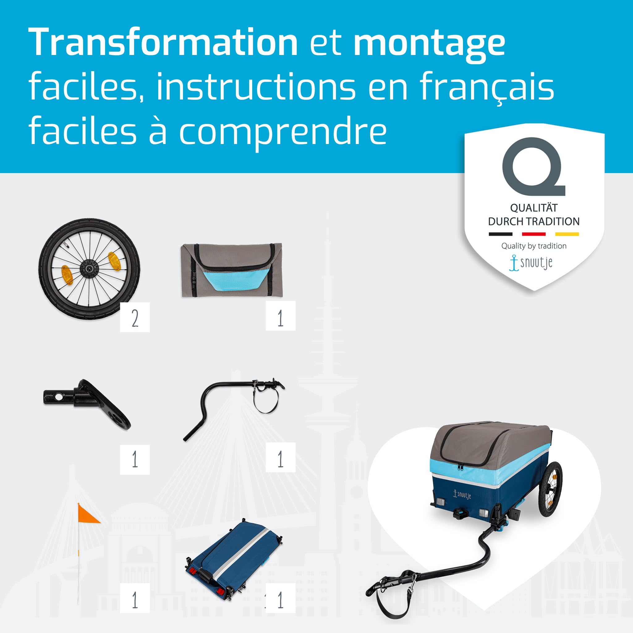 remorque vélo ou Chariot de Transport à roulettes Pliable | Compatible ebike | Fonction Jogging Possible avec Roue Avant et poignée en Option | idéal Camping, Festival, Jardin
