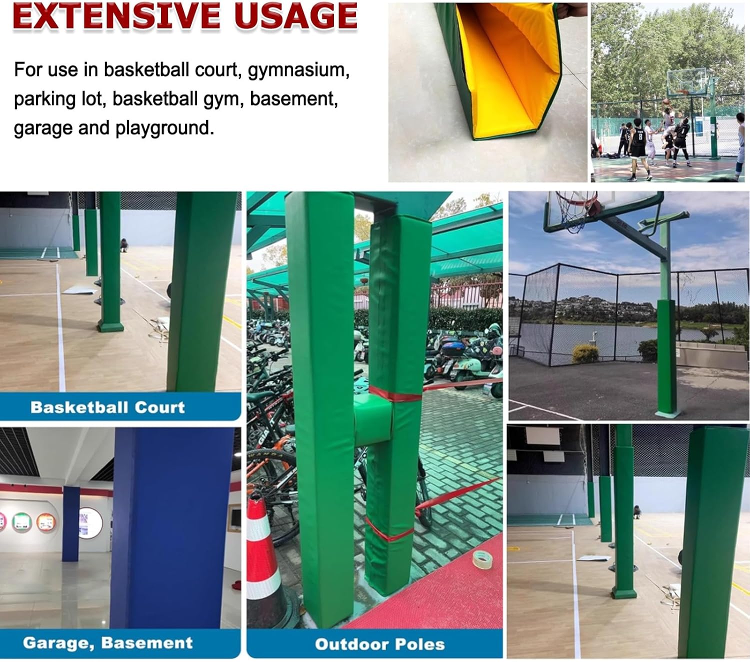 Square Basketball Outdoor Pole Pad, Metal Post Protective Padding for Player Protection, Parks Yard Canopy Pillar Covers(Green,9"x9"/22.9x22.9cm)