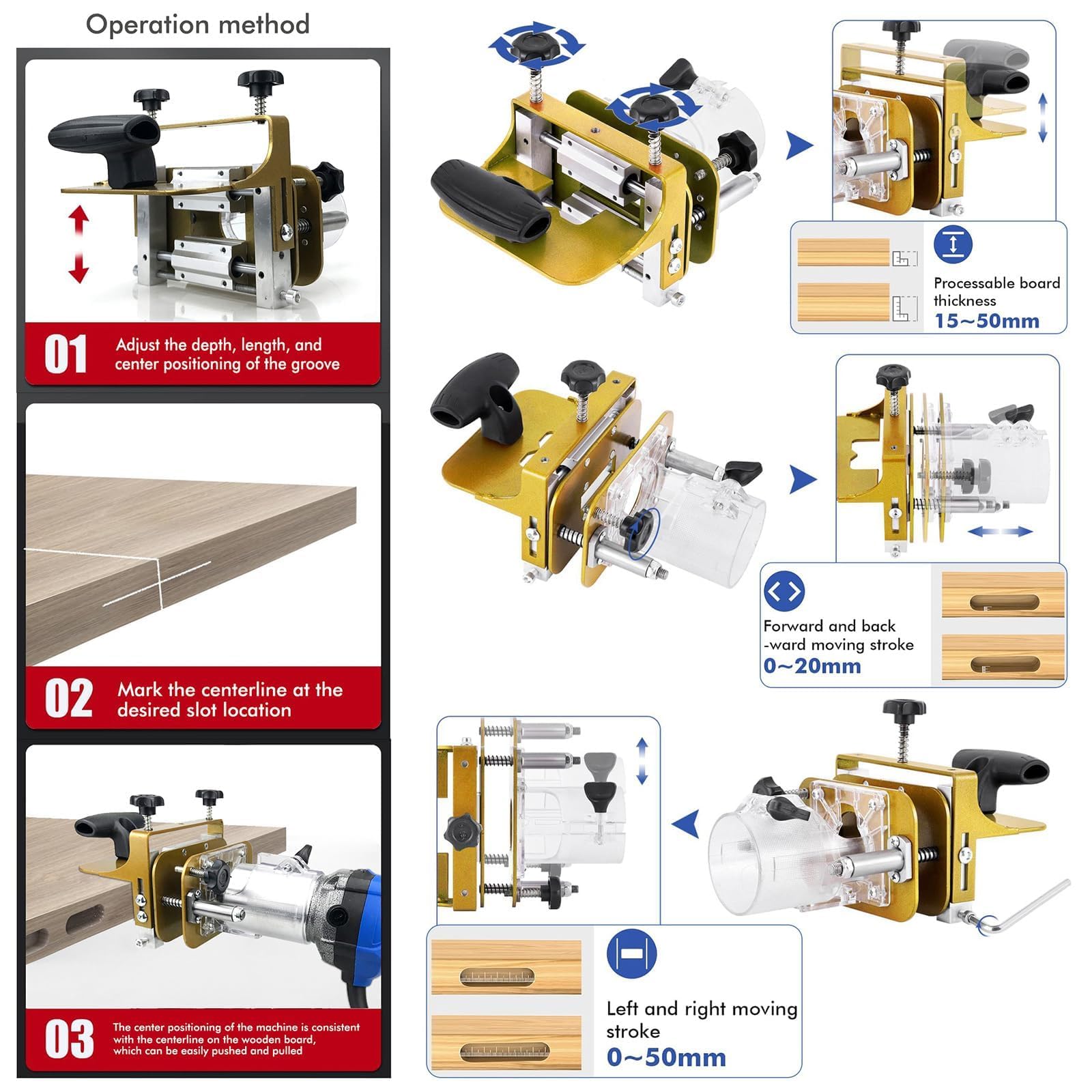 Mortasatrice 2 in 1 per la lavorazione del legno, staffa con binario di precisione e sistema di fissaggio invisibile per macchina da taglio, ideale per progetti fai da te e professionisti