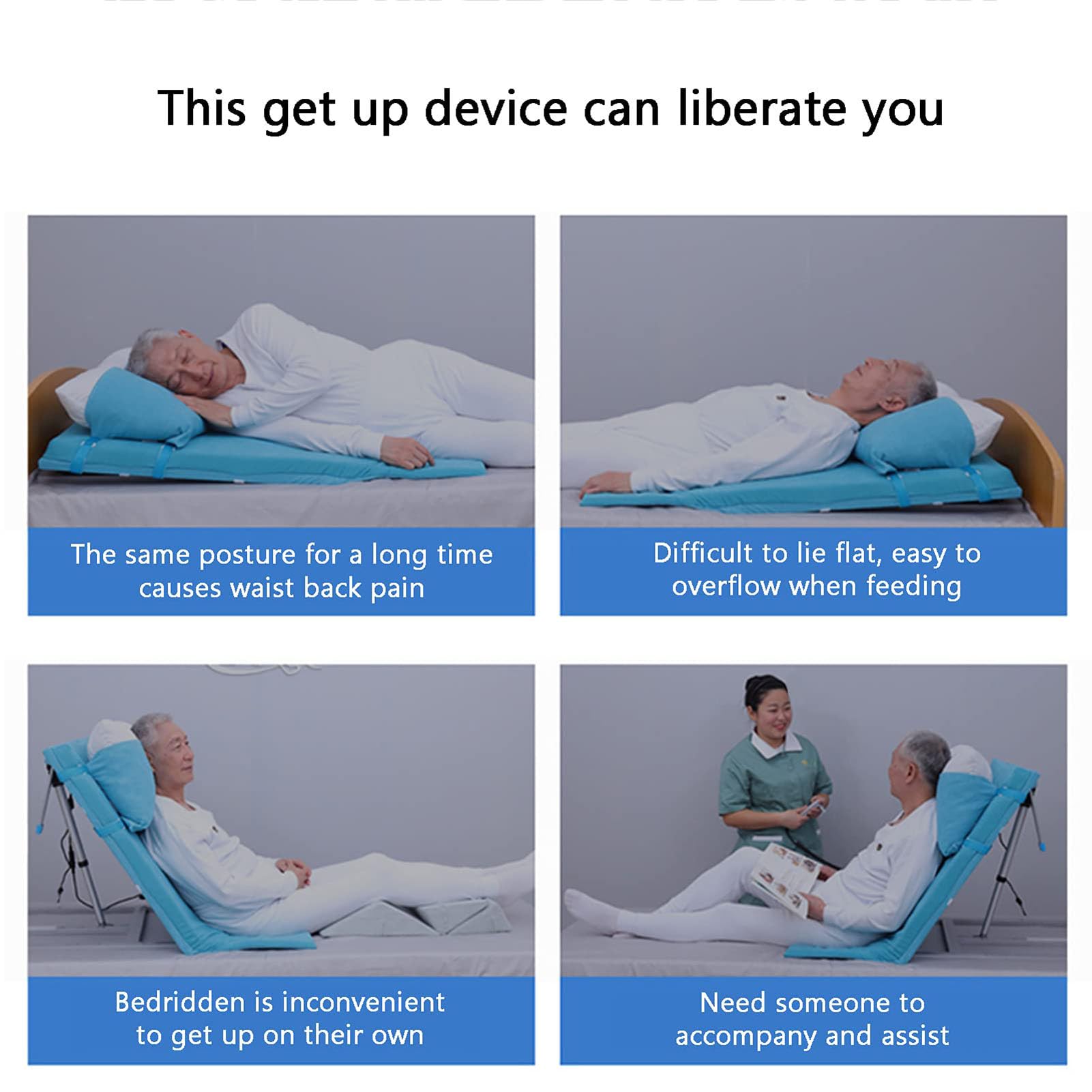 Respaldo de cama de levantamiento de potencia con almohada, soporte eléctrico ajustable para la recuperación después de la cirugía, capacidad de carga de 135 kg, color azul