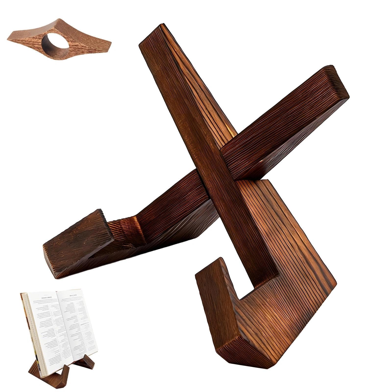 Wooden Recipe Book Stands, Recipe Bookshelf and Display Rack, Multi Functional Detachable Tray with Book Press, Used for Cooking Books, Greeting Cards, Music Scores, Etc. (Brown)