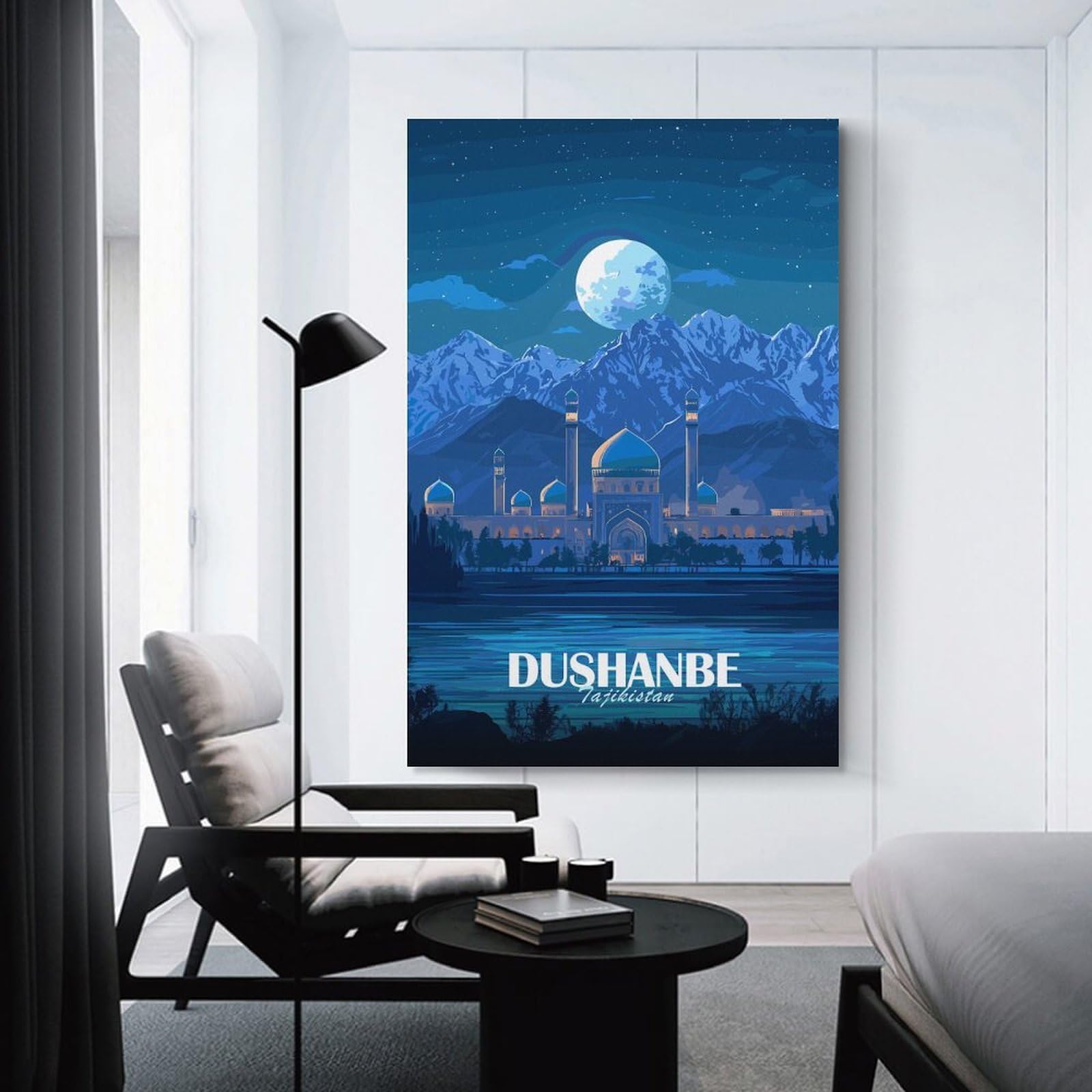 Junmoney Dushanbe, Tajikistan at Night Hanging Wall Art 20x30inch(50x75cm), for New Homes, Bedrooms Or Workspaces, Thoughtful Wall Decor for Art Lovers