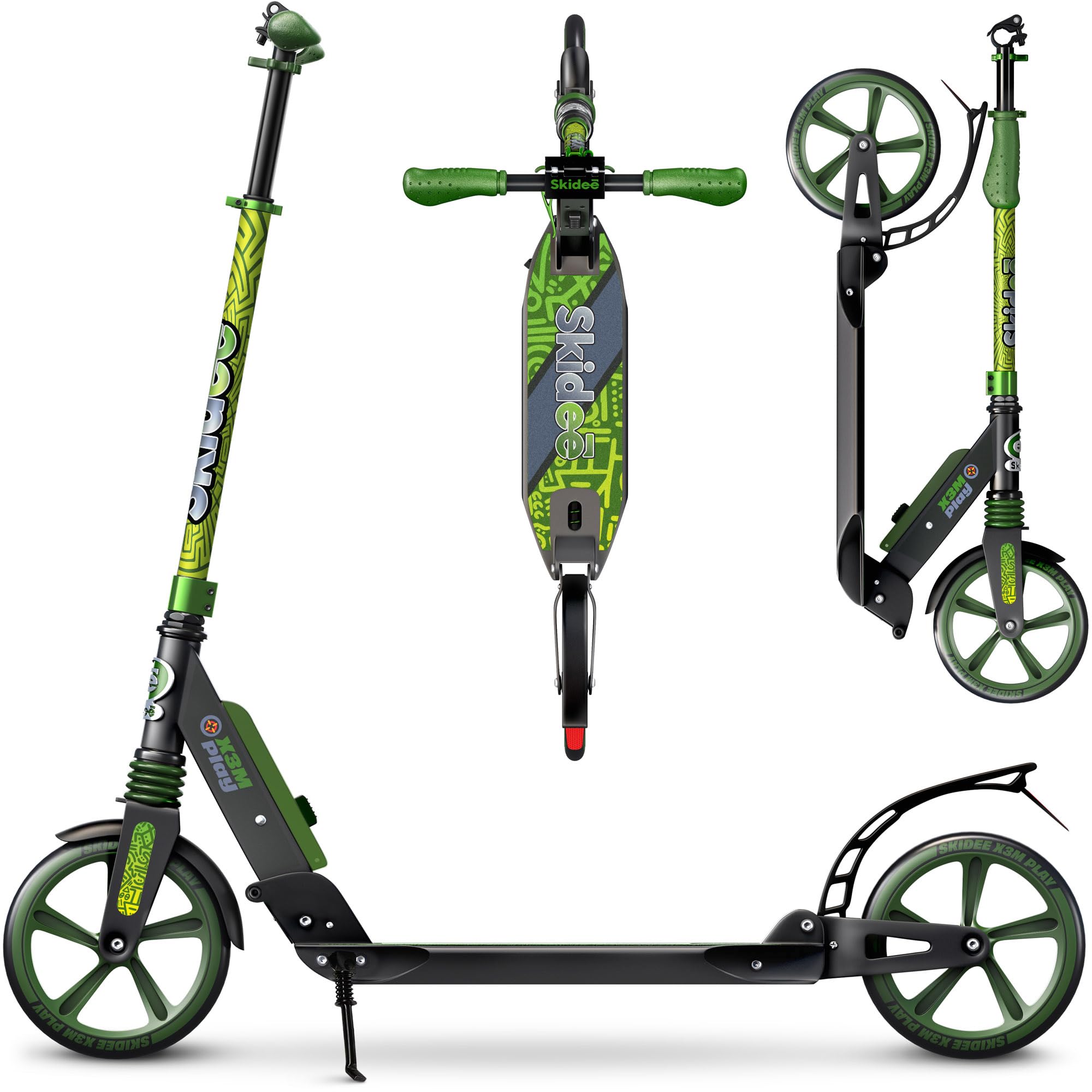 SKIDEEScooter for Adults and Teens – Adjustable Height, Kids Scooter, Folding Scooter, Large Sturdy Wheels for Smooth Ride, Lightweight, Durable, Anti-Shock Suspension, Outdoor Toys, up to 220 lbs