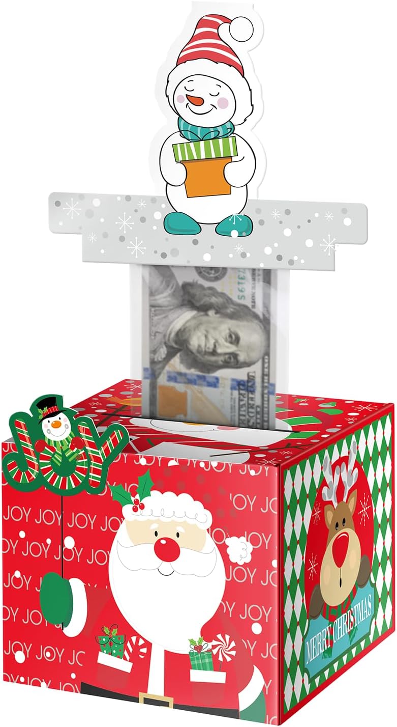 Christmas Money Pull Box - Festive Cash Gift Holder with Pull-Out for Kids & Adults - Red