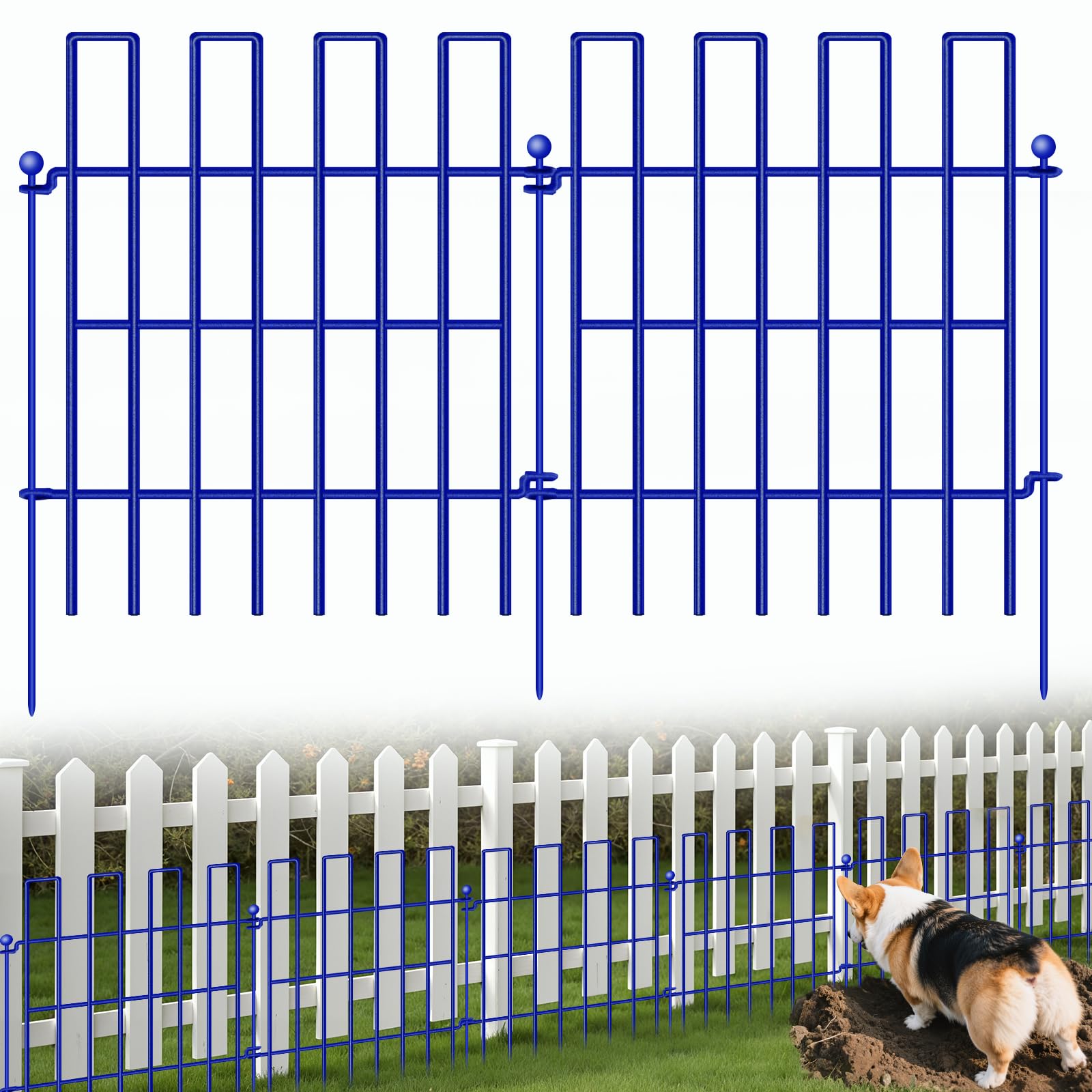 25-Panel No Dig Garden Fence - 27ft L X 17in H, Rustproof Metal Animal Barrier For Dogs & Small Pets