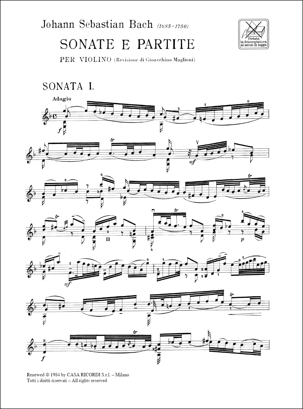 6 Sonate E Partite Bwv 1001 - 1006 Per Violino Solo