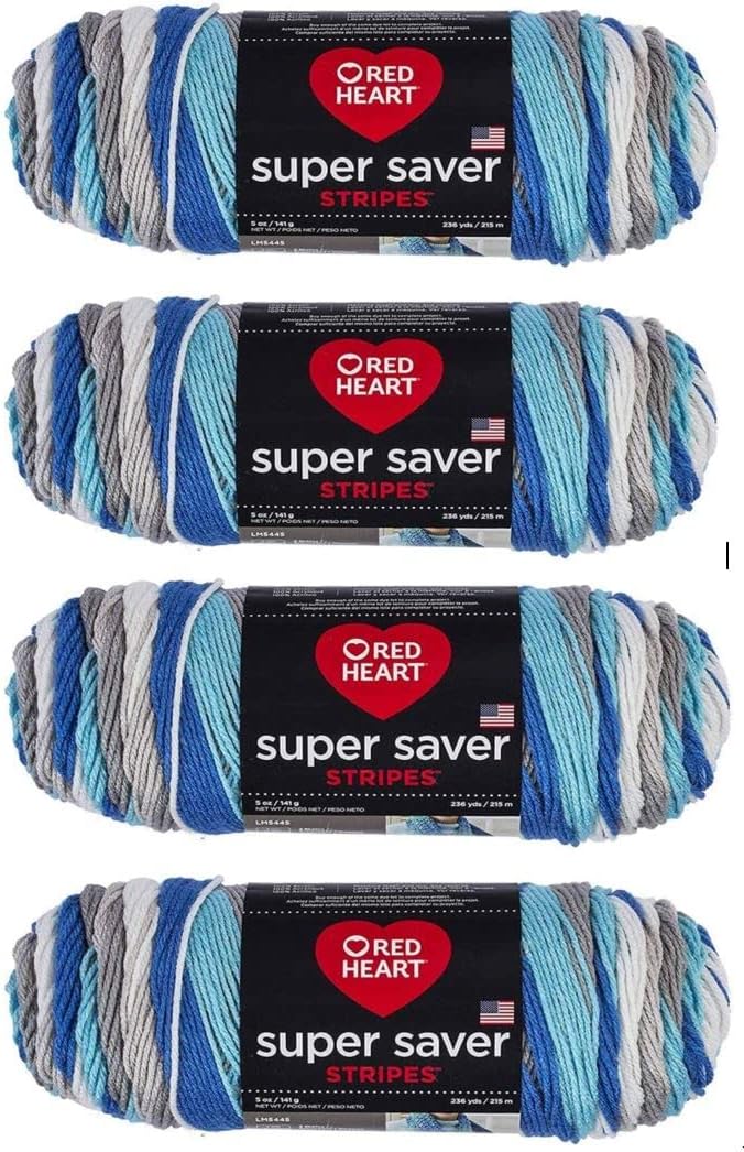 Bulk Buy: Red Heart Super Saver (4-Pack) (Calm Stripe, 5 oz Each Skein)