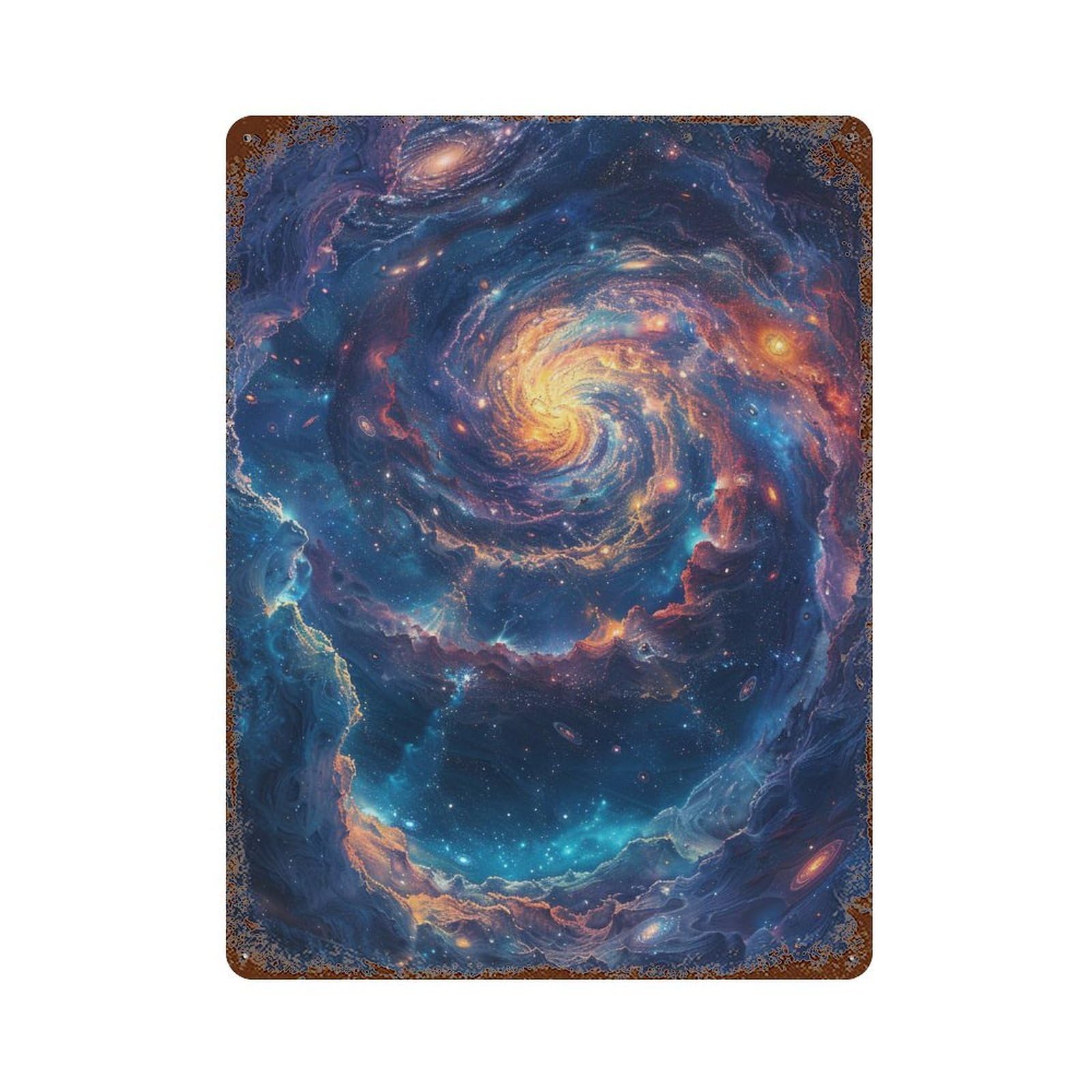Cosmic Spiral Galaxy Art Distressed Metal Wall Sign 15.7"x11.8", Ideal for Cafe, Home Bar And Lounge Decor