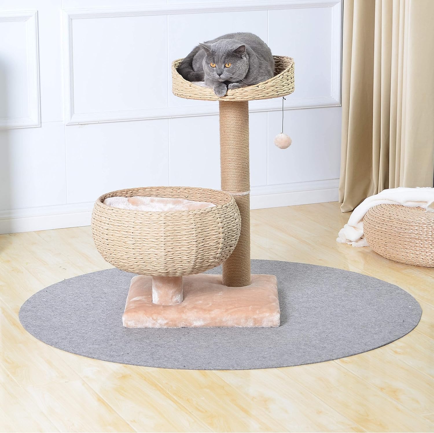 review Paper Rope Hand Made Natural Bowl Shaped with Perch Cat Tree Scratching Post and Multi-Surface Brush Pet Hair
