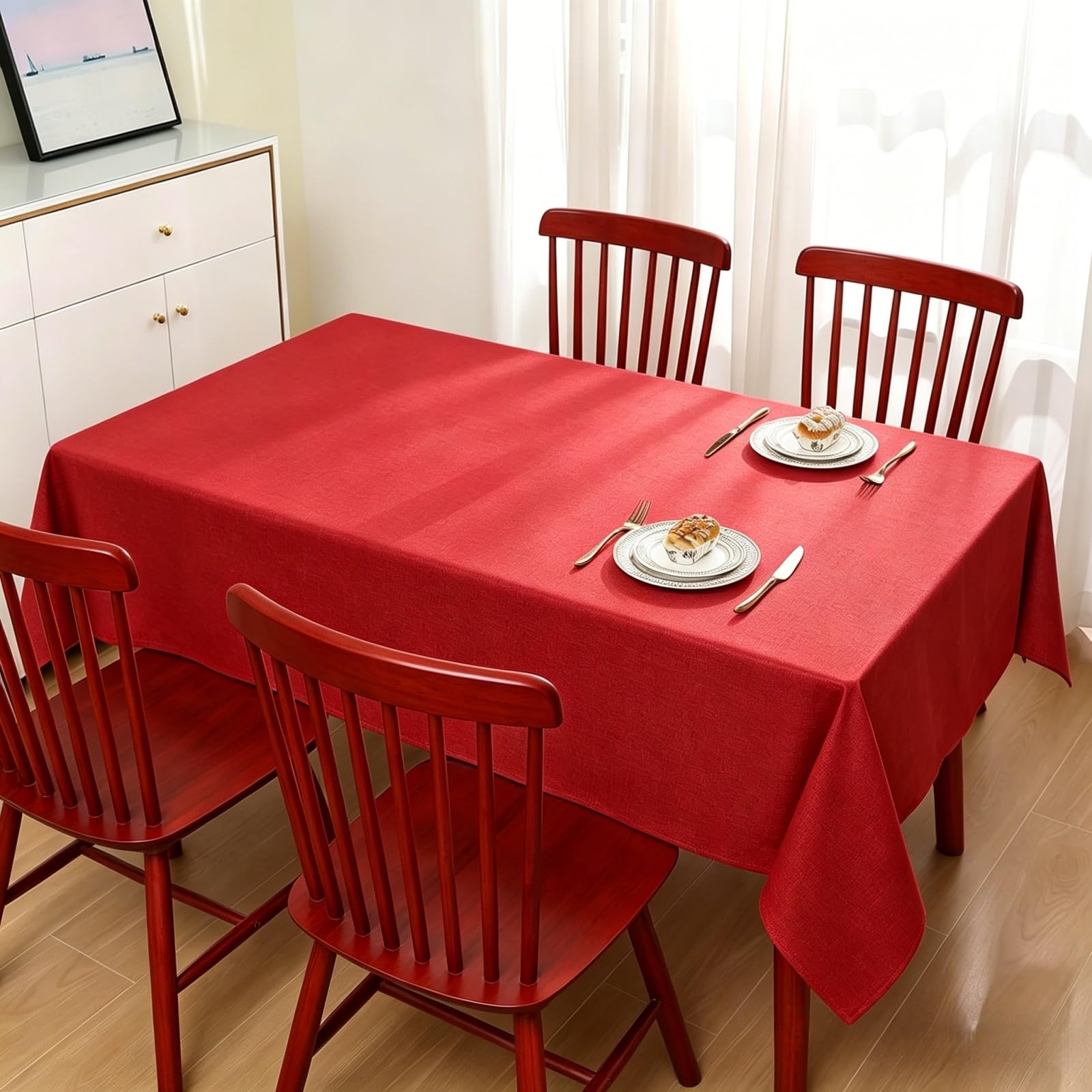 LIHUANE Rectangle Tablecloth 80 x 120 cm Wipe Clean Rectangular Solid Colour Cover Fabric Washable for Garden Dining, Summer, Wedding, Camping, Red