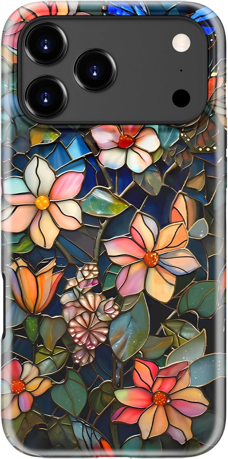 for iPhone 17 Pro Max Case Cute - Wireless Charging Compatible - Dual-Layer Hard Shell + Silicone Cover - Aesthetic Protective Trendy Phone Case for Women - Butterfly in Flowers Butterfly in Flowers iPhone 17 Pro Max
