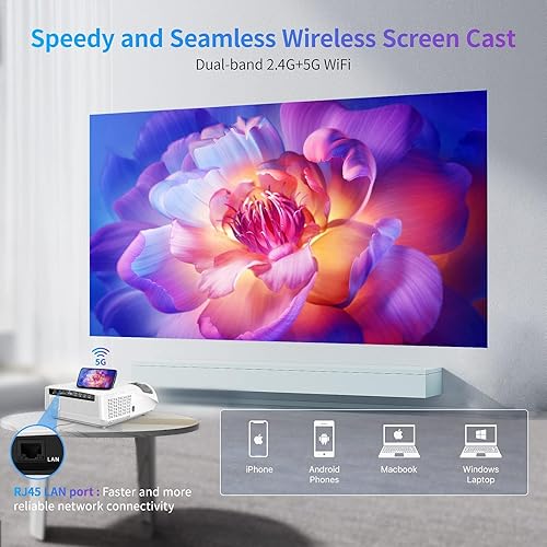 Vista 8 de Proyector diurno Ultra HD 4K de 14300 lúmenes altos, proyector de cine al aire libre, pantalla máxima de 300 pulgadas, Wifi6, Bluetooth, proyector