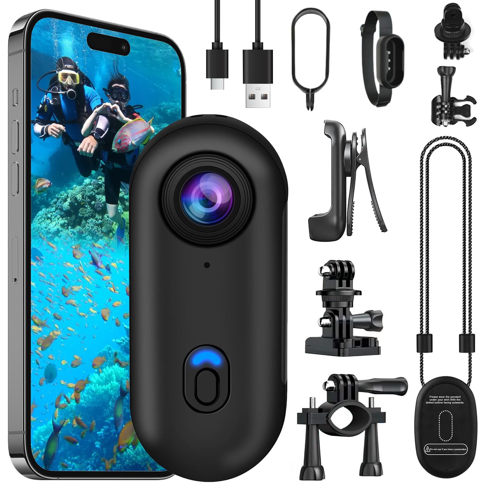 OBEST Action Cam,1080p HD fotocamera subacquea Sportiva 30M/98ft Impermeabile,Mini Action Cam 360° con TF da 128G,Telecamera Moto Portatile,Bodycam,Vlog Camera,Telecamera Casco Moto,Nero (H88 pro)
