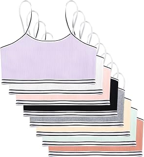 FEOYA Girls Cami Crop Bra Training Unpadded Bralettes Cotton Blend Soft Tank Bra Stretch Daily Pullover Bras 8PCS
