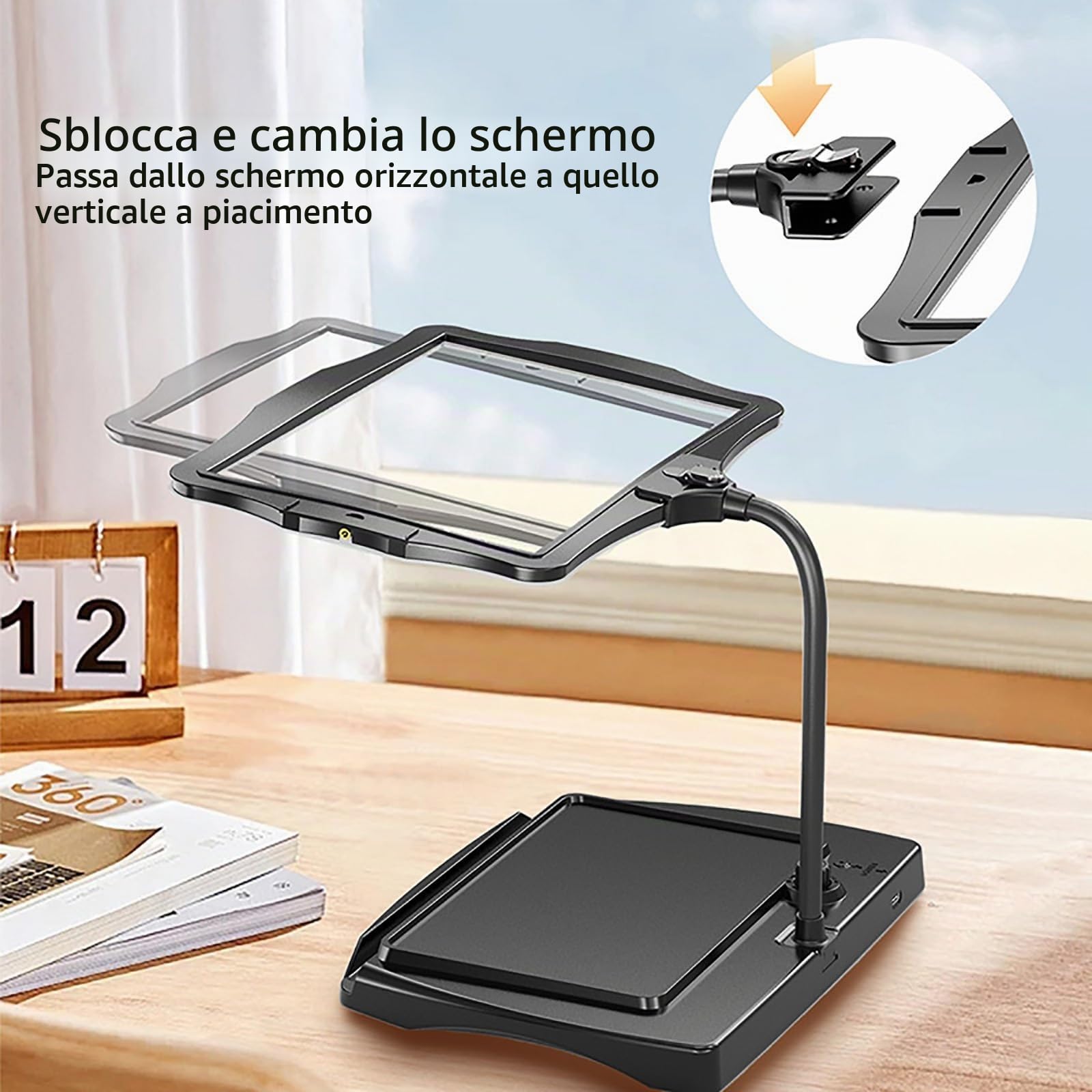 Lente D'ingrandimento Digitale per Ipovedenti Da Tavolo, Display HD, Ausilio Alla Lettura Elettronico, Zoom 4X, Oscuramento a Sfioramento, Design Ricaricabile, per Leggere e Scrivere(Schwarz)