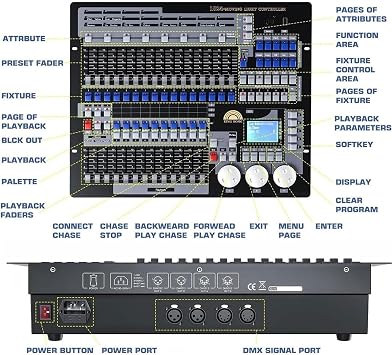 DMX Controller, 1024 Channels DMX 512 Console 60 Scenes, Stage Lighting Controller Photoelectric Isolation Signal Output, for LED Par Light Moving Head Light Console DJ Equipmen