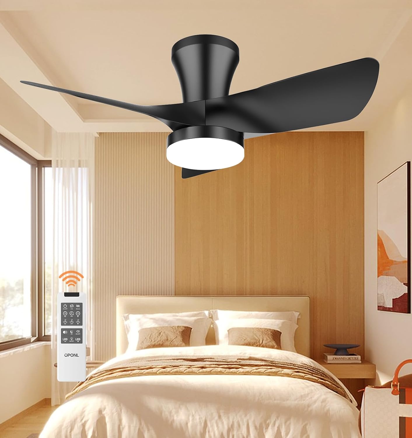 Black Ceiling Fan with Light 30inch, Large Air Volume, Ceiling Fans with Lights for Bedroom Kitchen Dining room Patio Black 30 inch