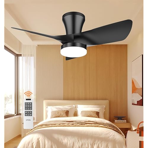 OPONL Ceiling Fan with Light, Ceiling fan with Light and Remote Control, Reversible, 6CCT, Dimmable, Noiseless, Ceiling Fan for Bedroom, Indoor/Outdoor Use, Black, 30 inch, Modern