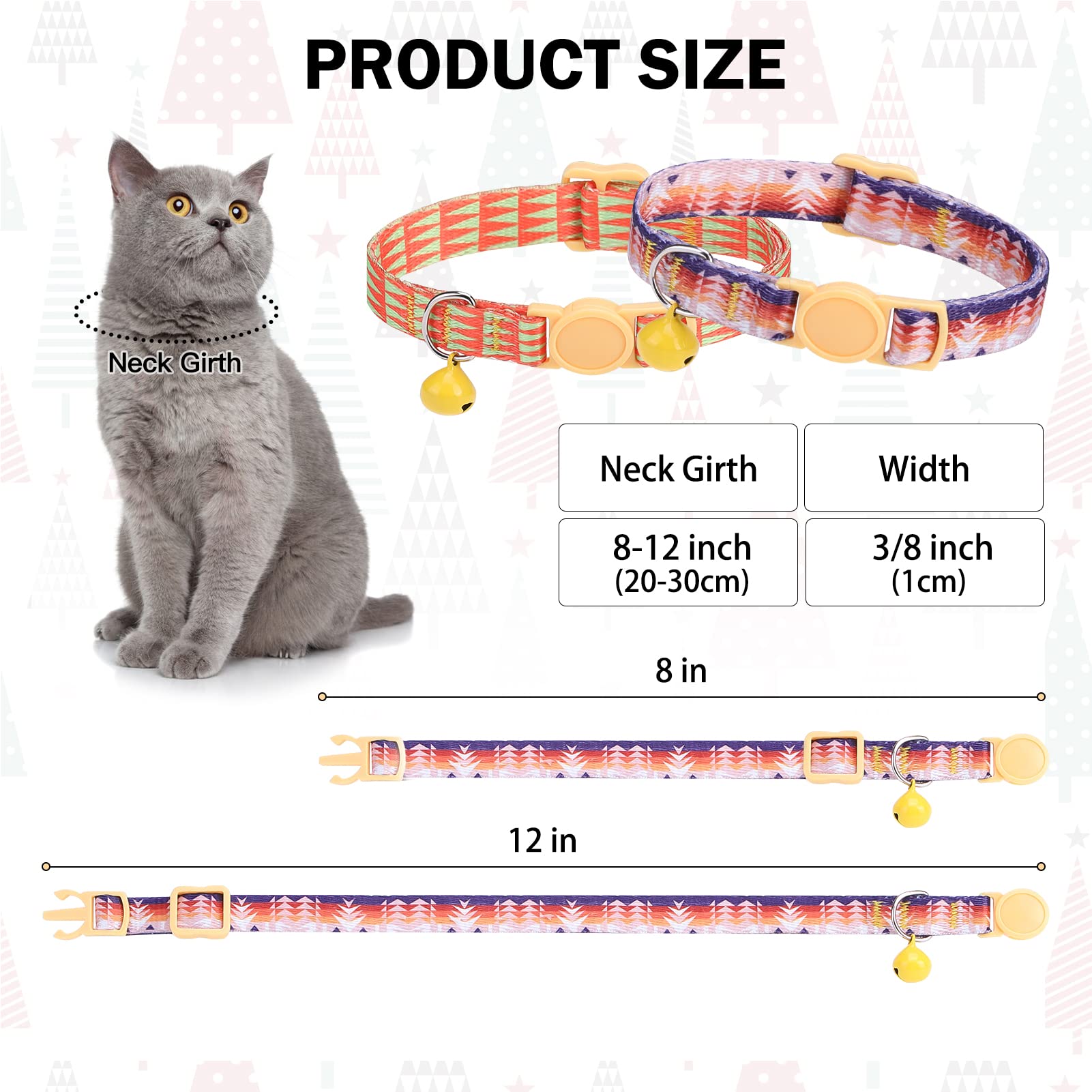 Breakaway Katzenhalsbänder für Mädchen, Jungen, Katzen, personalisiert mit verschiedenen Mustern, 2 Stück, niedliche klassische Sicherheitsschnallen und Glocken, verstellbar, bunt, rosa