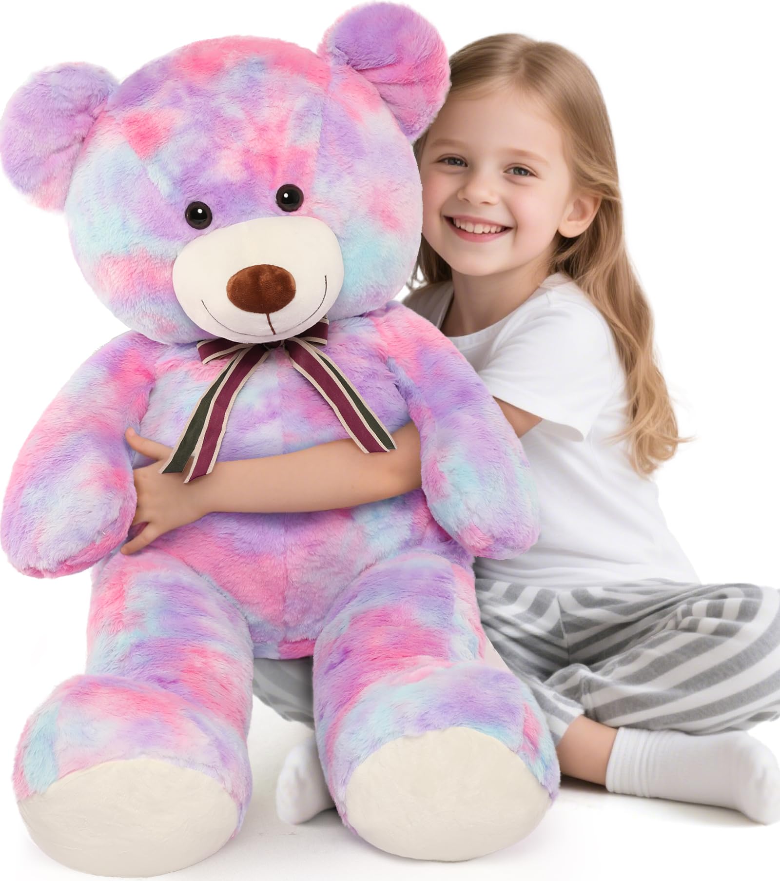 Tezituor 40in Giant Teddy Bear,Big Stuffed Animal Plush Toys,Rainbow Purple Soft Bear Plushie Gifts for Adult & Kids Boys Girls Baby Shower Party,Valentine, Christmas, Birthday