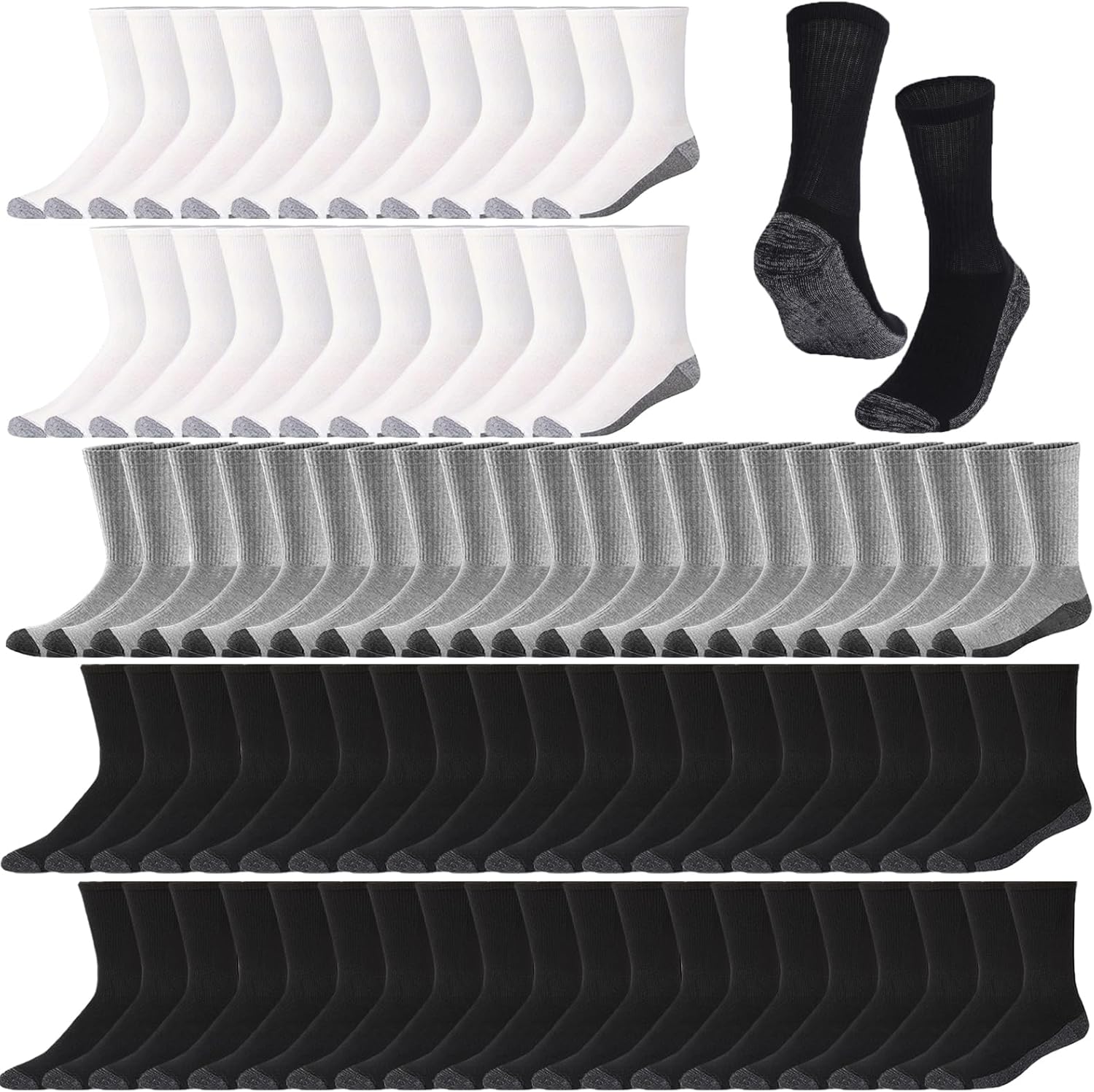 50 Pairs Crew Athletic Socks for Men Moisture Wicking Cushion Crew Socks for Sport Running Traveling