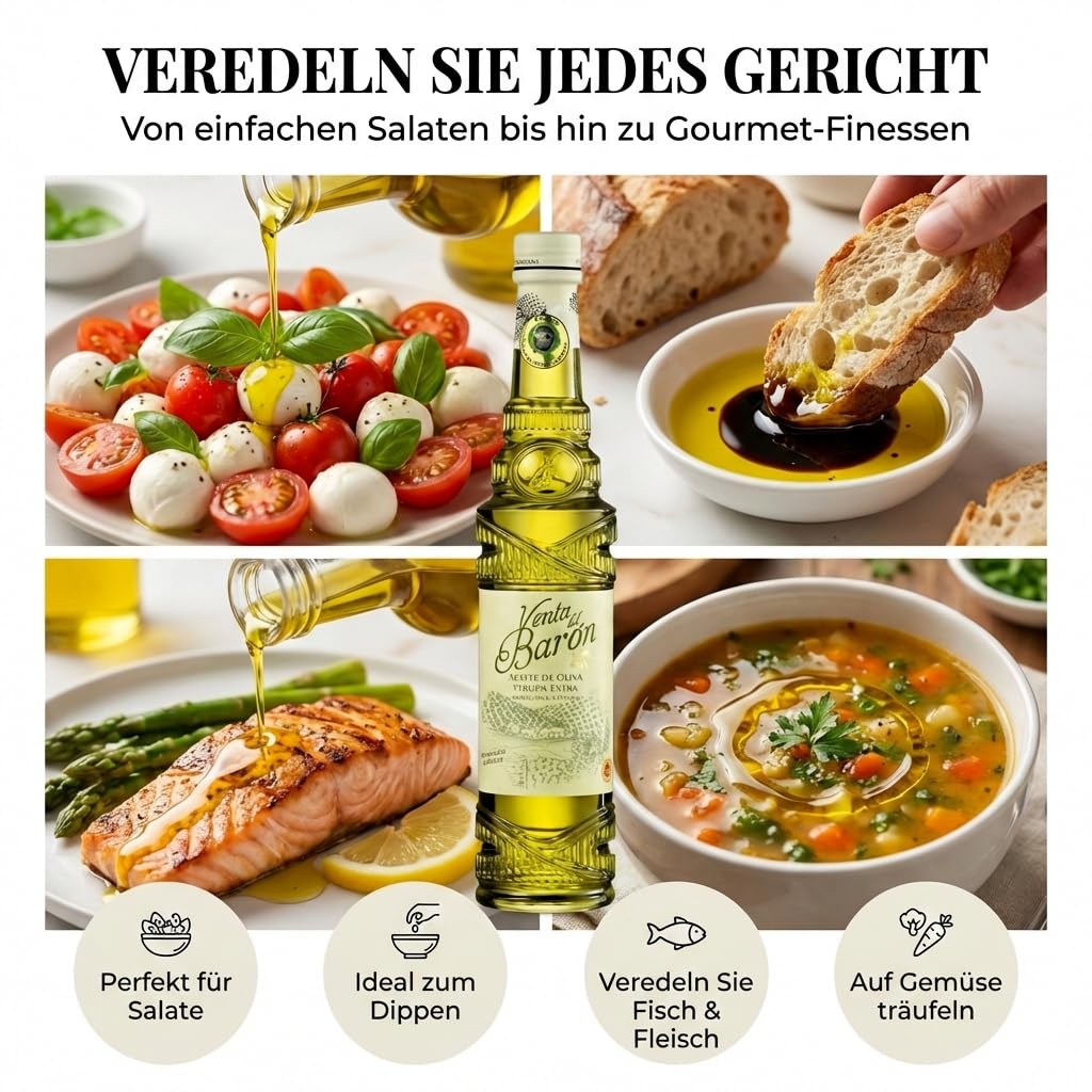 Venta del Barón - Preisgekröntes Premium Natives Extra Virgine Olivenöl Flasche - Kaltgepresst - Sehr hoher Polyphenolgehalt - 500 ml