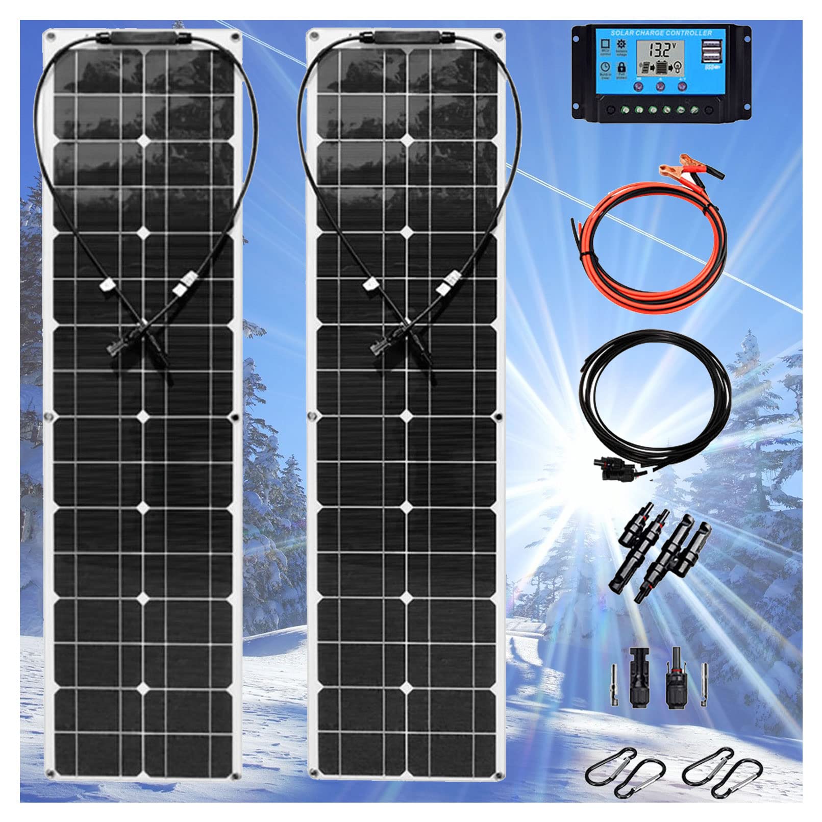 Solar Panel Kit 400W 18V Solar Power System for Off Grid Home RV Motorhome Caravan、2pcs 200W単結晶ソーラーパネル+ 40A充電コントローラー+ソーラーケーブル,B,40A