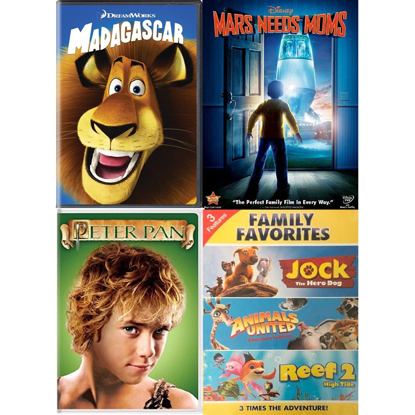 Madagascar Mars Needs Moms Peter Pan Jock The Hero Dog Animals United Reef 2 High Tide 4 DVD