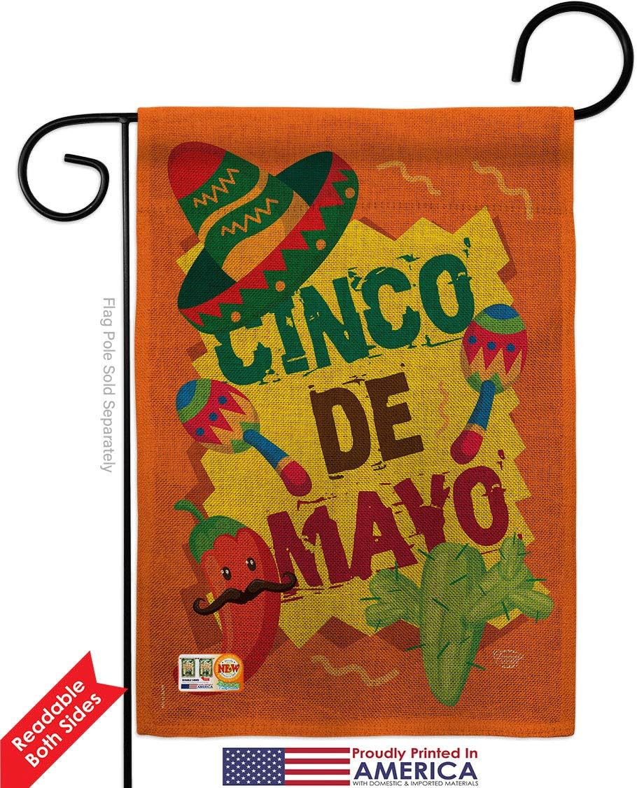 Cinco de Mayo Burlap Garden Flag Set Wall Hanger Summertime Party Cactus Pinata Sombrero Mexican Fiesta Outdoor Small Decorative Gift Yard House Banner Double-Sided Made In USA 13 X 18.5