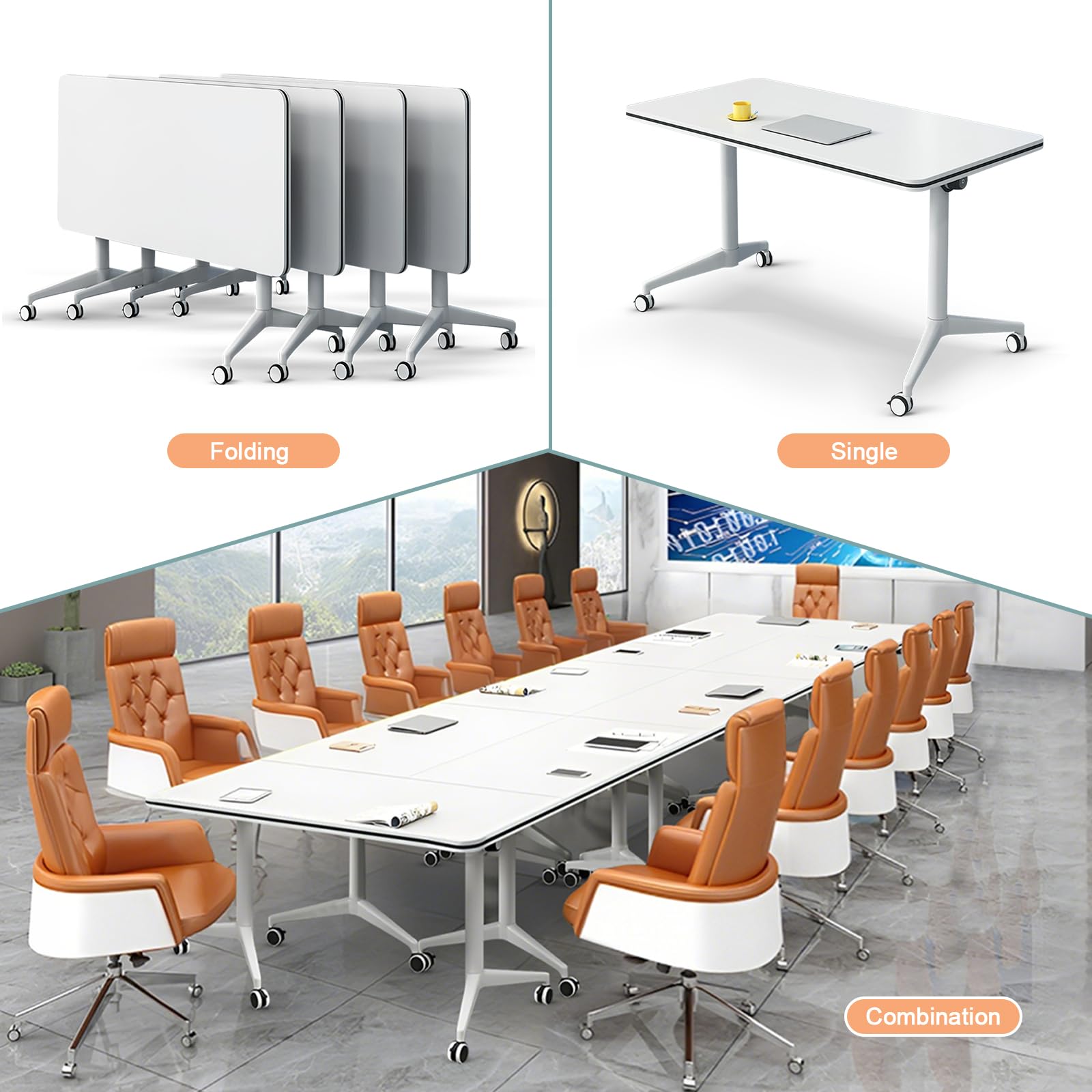 Tavolo da conferenza pieghevole modulare con coperchio ribaltabile, design salvaspazio versatile per riunioni e uffici, ideale per collaborazioni ed eventi