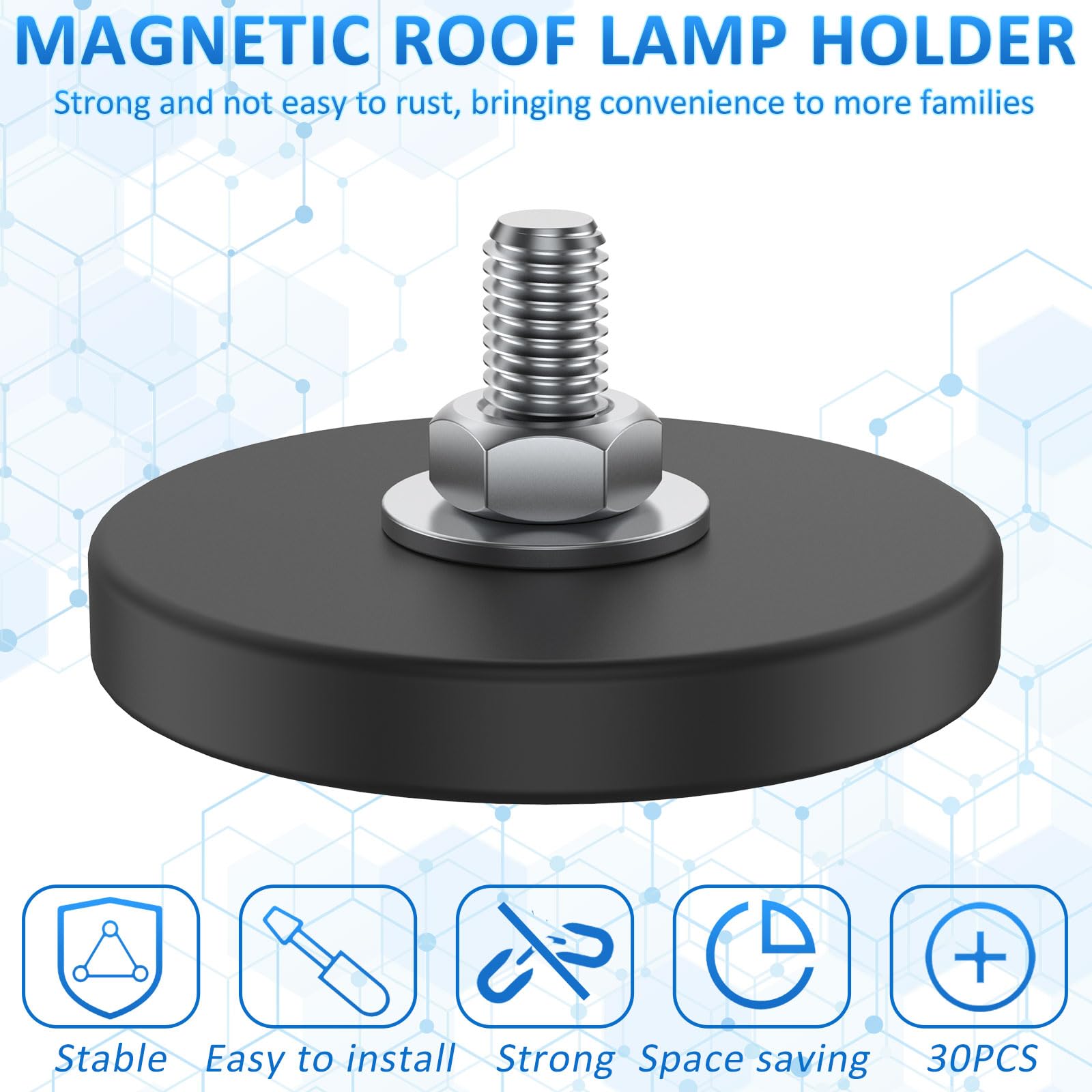Magnesy neodymowe gumowane, Ø 43 mm magnes z gwintem M6, gumowane magnesy, siła przyczepności 10 kg, mocny magnes do mocowania kamery, uchwytu wideo, listwy świetlnej, pojazdów (30 sztuk)
