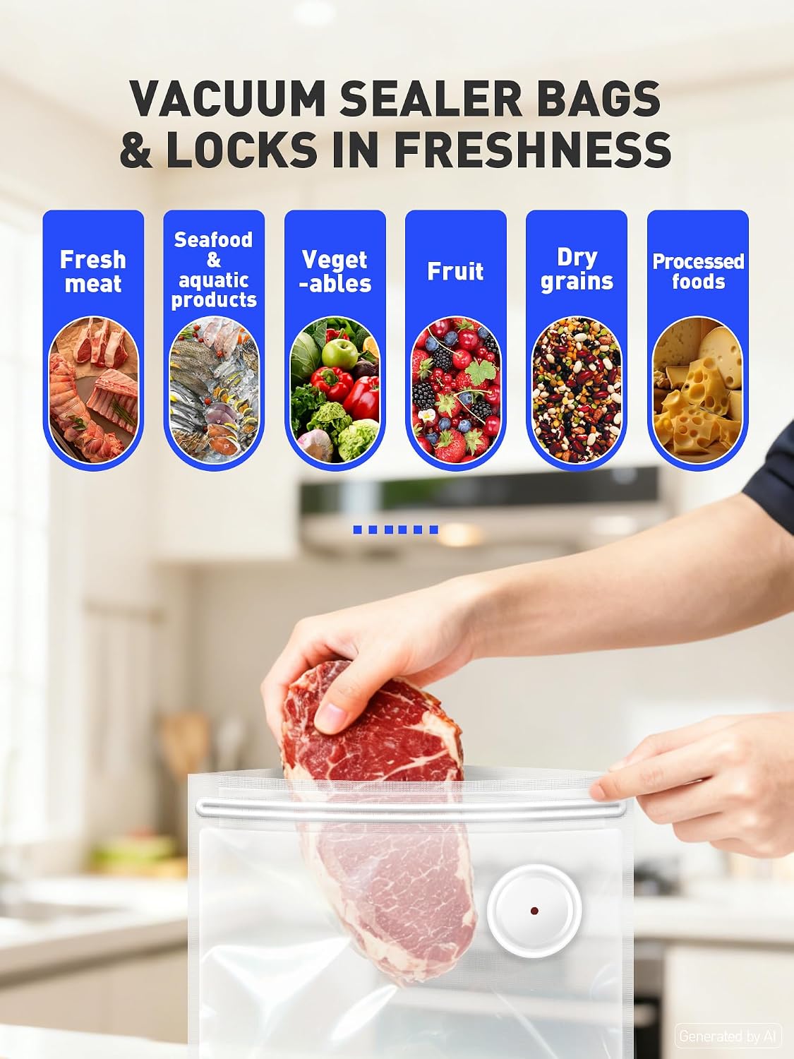 30 Pcs Reusable Vacuum Sealer Bags for Food, M Size BPA-Free Vacuum Storage Bags with Sealing Clips & Leak-Proof Design for Sous Vide Cooking, Freezer, Microwave Heating image 5