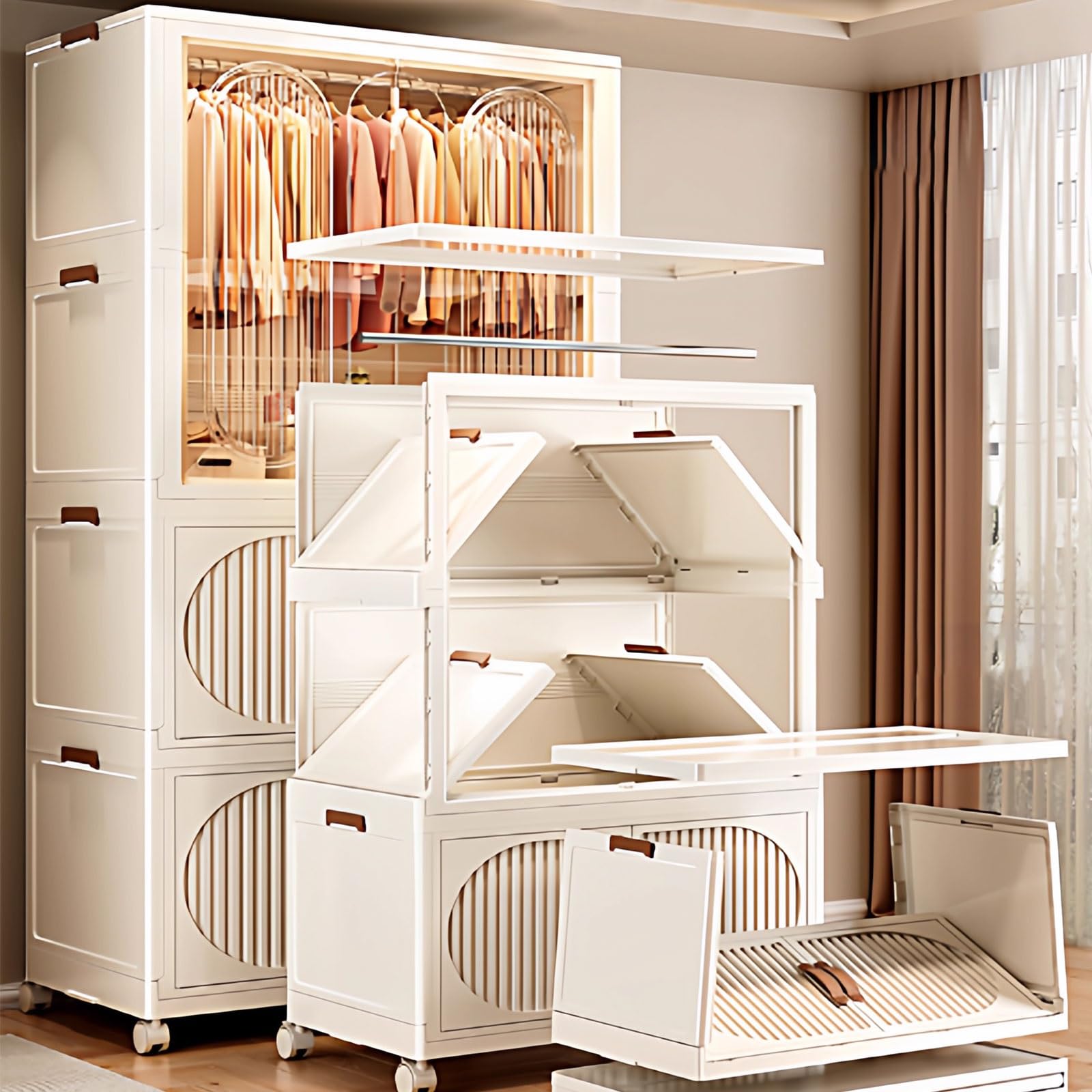 armadio, Con porte combinabili in materiale PP con ruote universali e serratura magnetica(75 * 49 * 84.5cm)